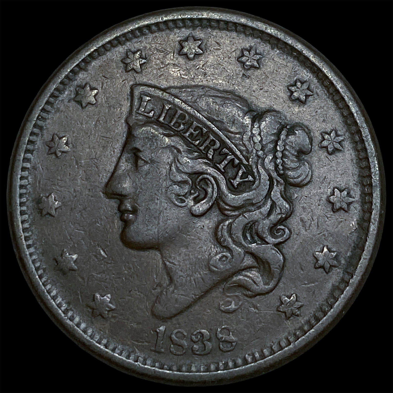 1838 Coronet Head Large Cent NEARLY UNCIRCULATED: 1838 Coronet Head Large Cent NEARLY UNCIRCULATED