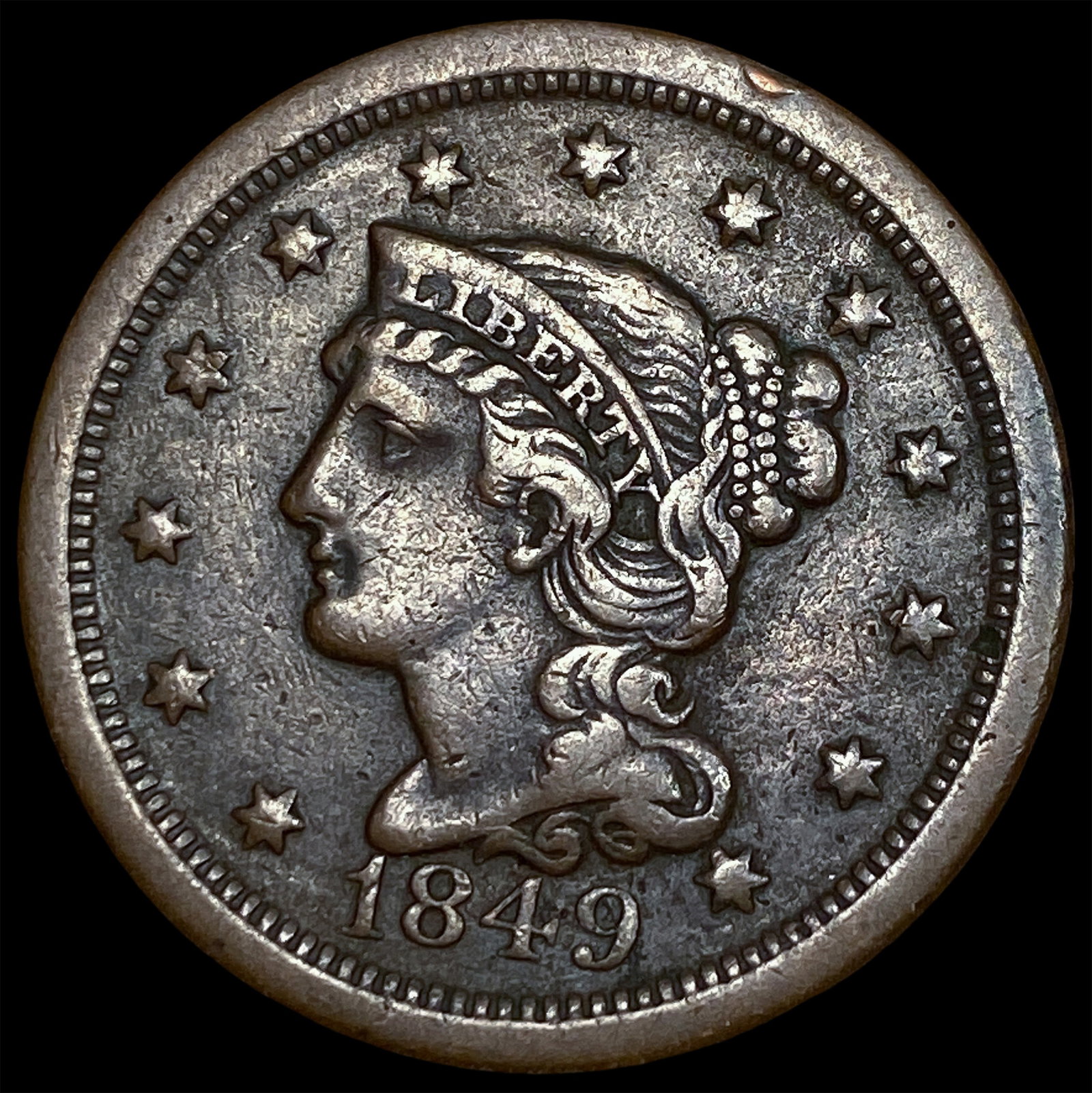 1849 Braided Hair Large Cent NEARLY UNCIRCULATED (1 of 2)