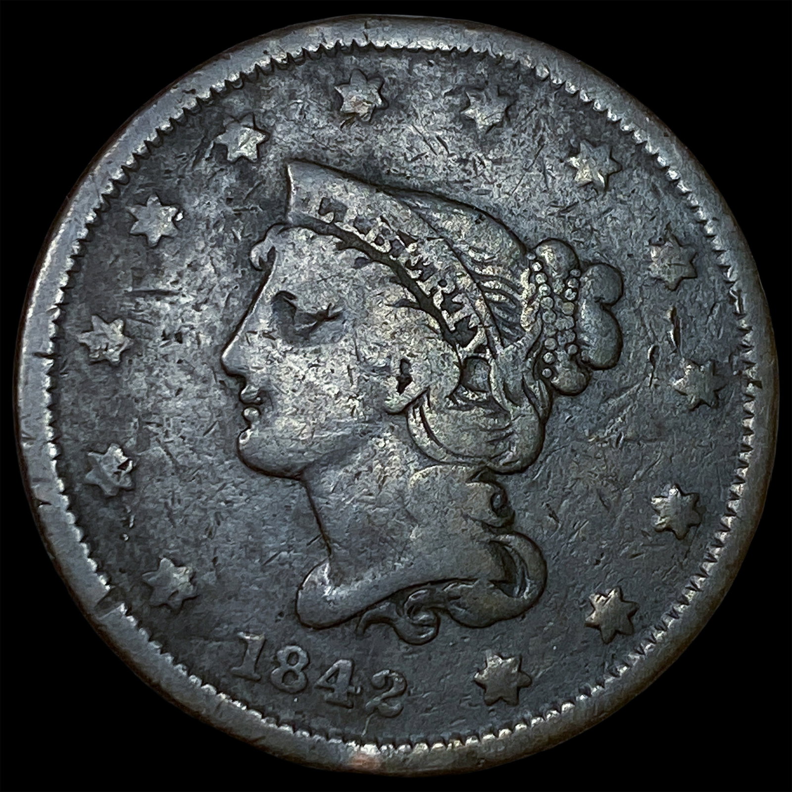 1842 Braided Hair Large Cent LIGHTLY CIRCULATED (1 of 2)