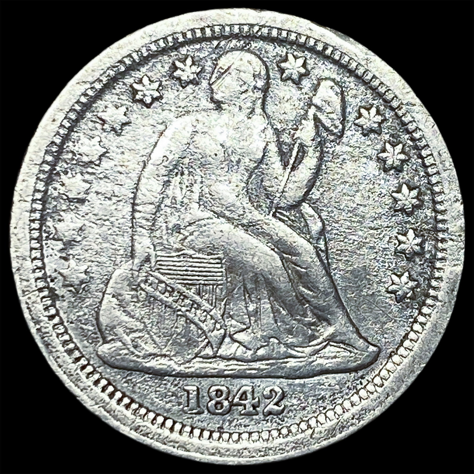 1842-O Silver Seated Liberty Dime NEARLY UNCIRCULATED (1 of 2)