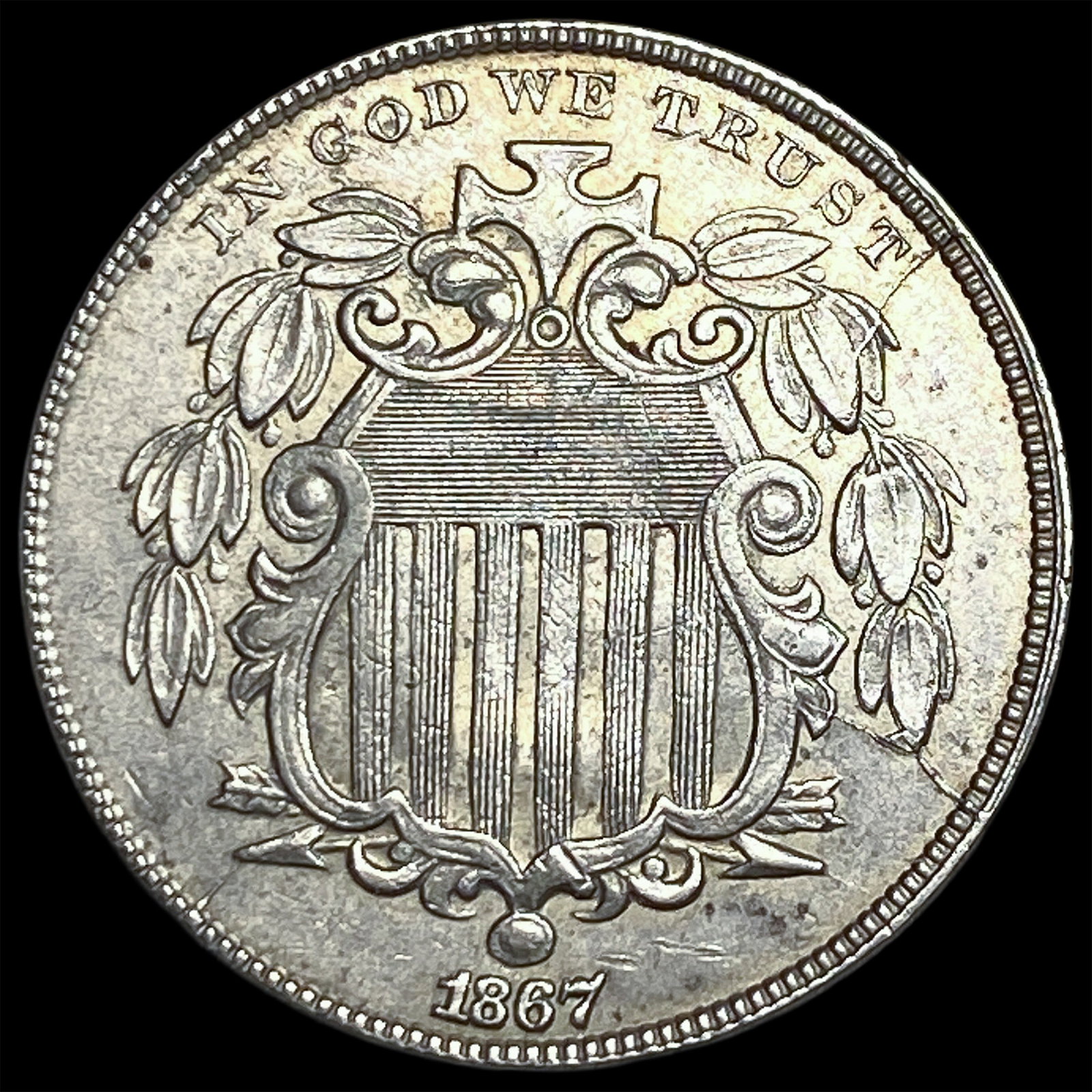 1867 Shield Nickel CLOSELY UNCIRCULATED (1 of 2)