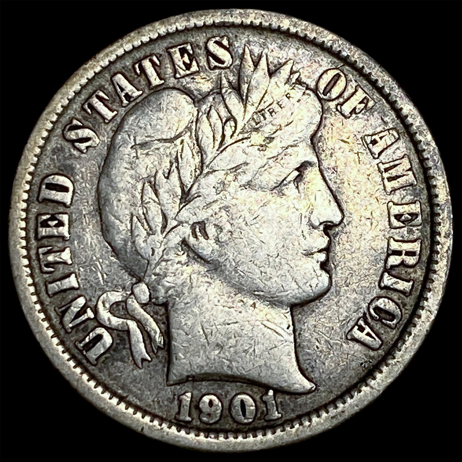 1901-O Silver Barber Dime NEARLY UNCIRCULATED (1 of 2)