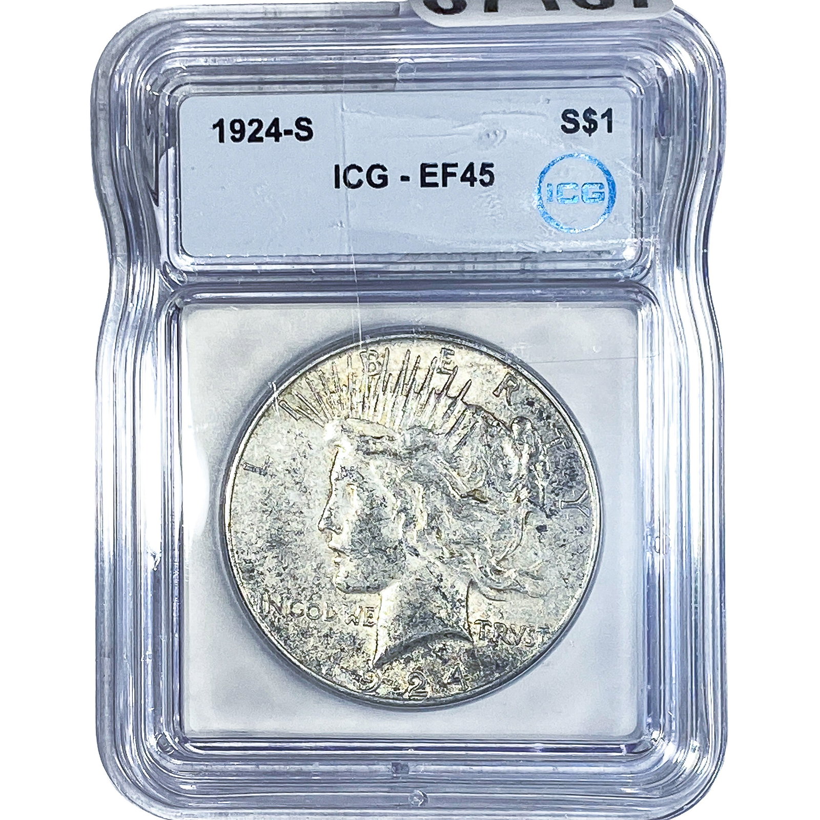 1924-S Silver Peace Dollar ICG EF45: 1924-S Silver Peace Dollar ICG EF45