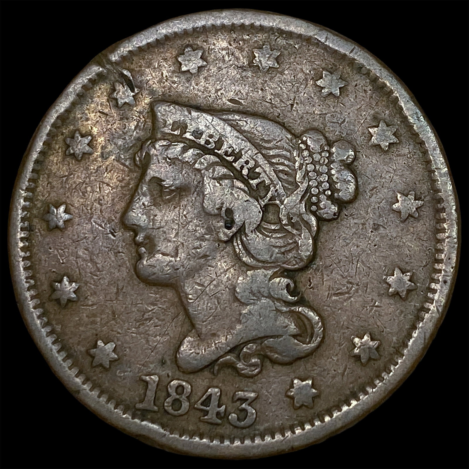 1843 Braided Hair Large Cent ABOUT UNCIRCULATED (1 of 2)