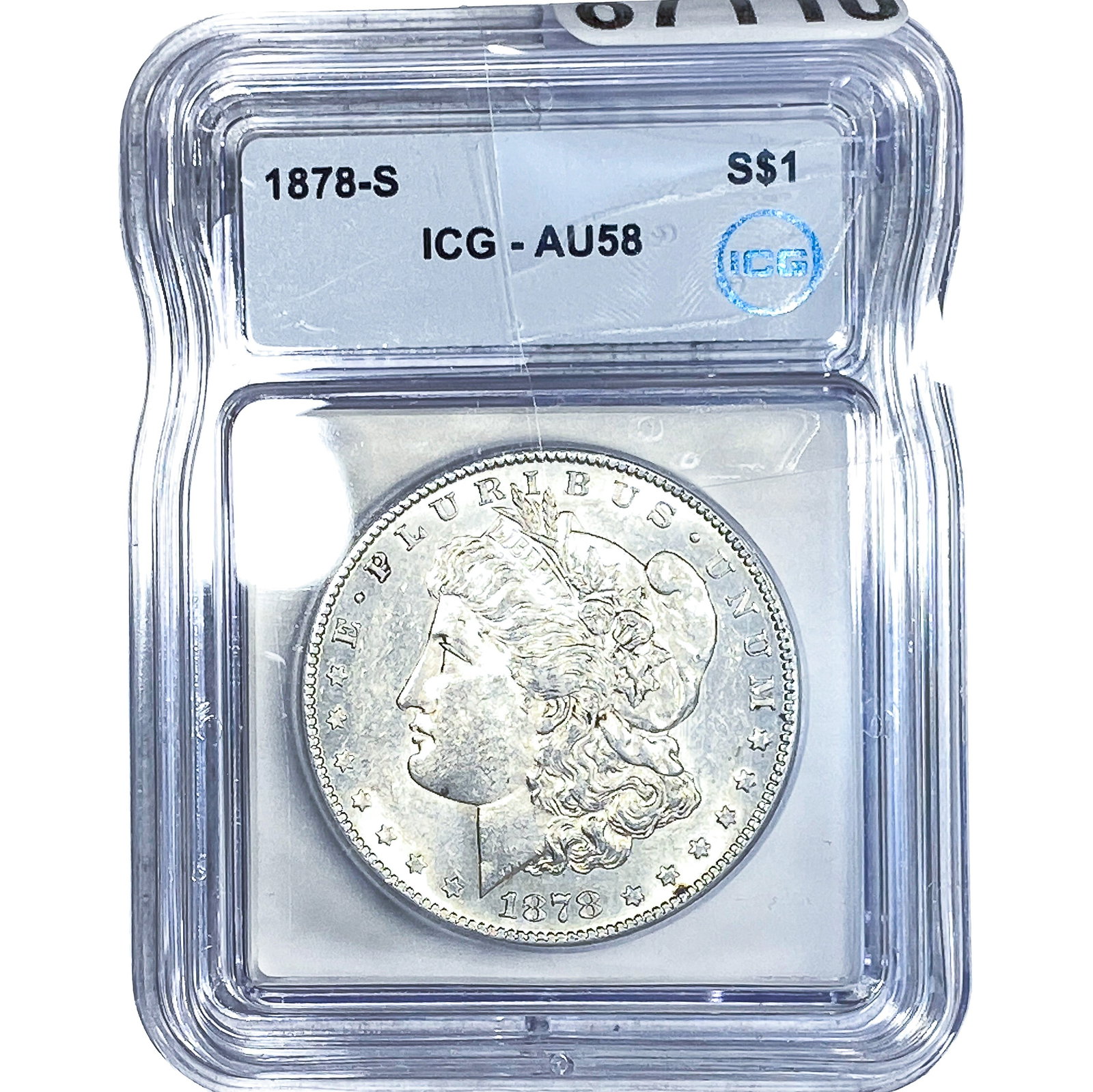 1878-S Morgan Silver Dollar ICG AU58: 1878-S Morgan Silver Dollar ICG AU58