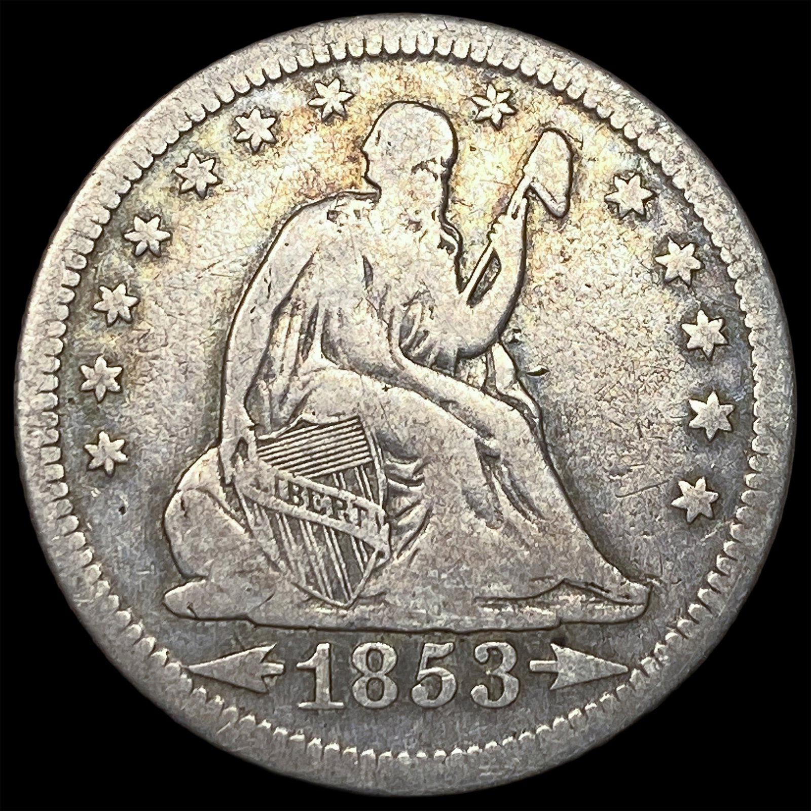 1853-O Silver Seated Liberty Quarter ABOUT UNCIRCULATED: 1853-O Silver Seated Liberty Quarter ABOUT UNCIRCULATED