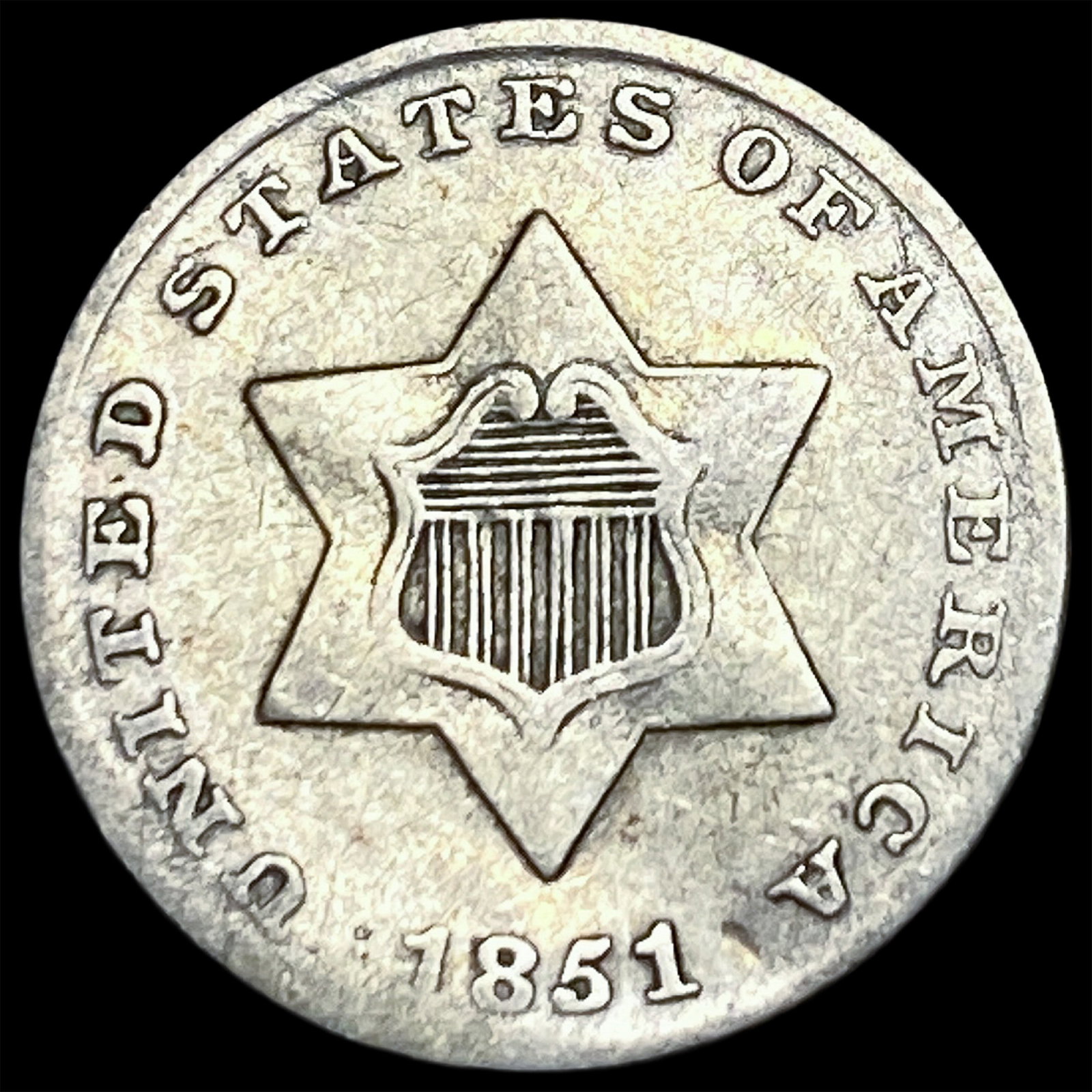 1851 Silver Three-Cent Piece NEARLY UNCIRCULATED (1 of 2)