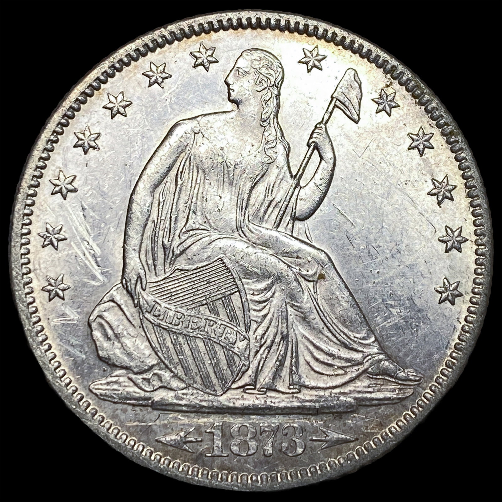 1873 Arrows Seated Liberty Half Dollar CLOSELY UNCIRCULATED: 1873 Arrows Seated Liberty Half Dollar CLOSELY UNCIRCULATED