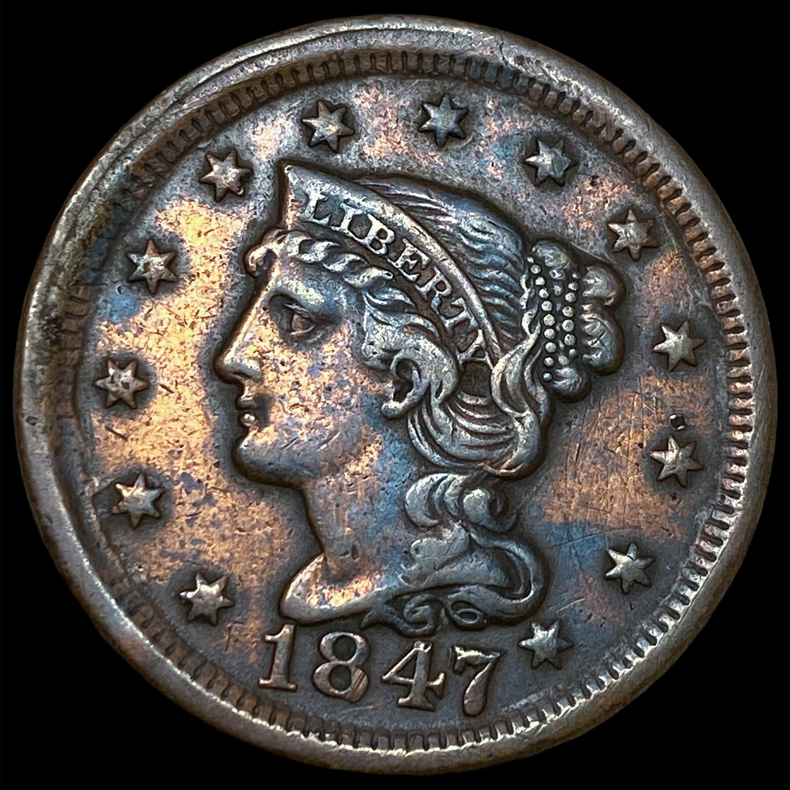 1847 Braided Hair Large Cent NEARLY UNCIRCULATED (1 of 2)