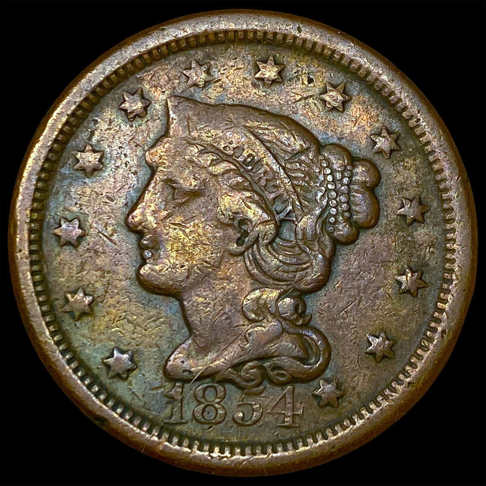 1854 Braided Hair Large Cent LIGHTLY CIRCULATED (1 of 2)