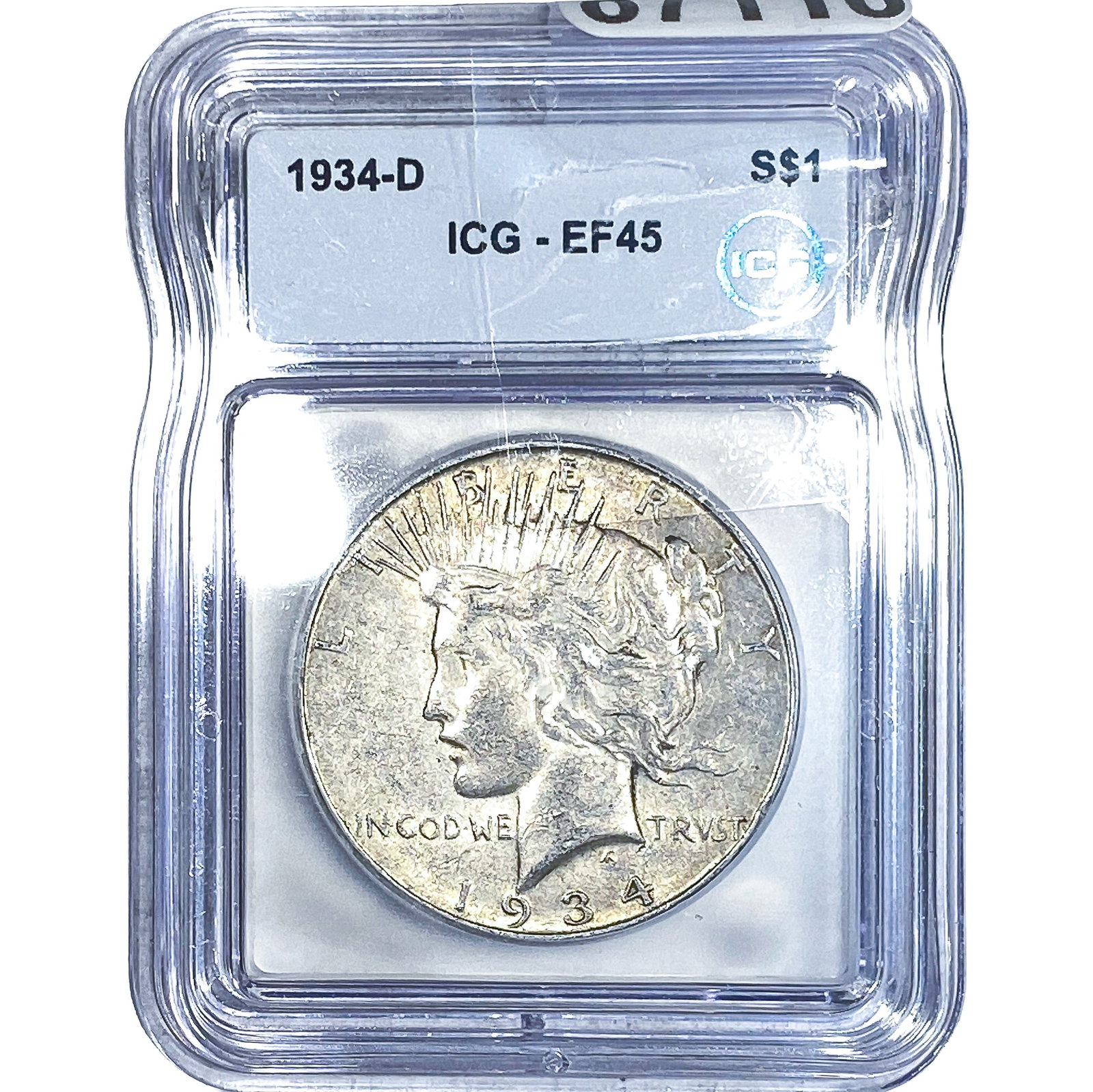 1934-D Silver Peace Dollar ICG EF45: 1934-D Silver Peace Dollar ICG EF45