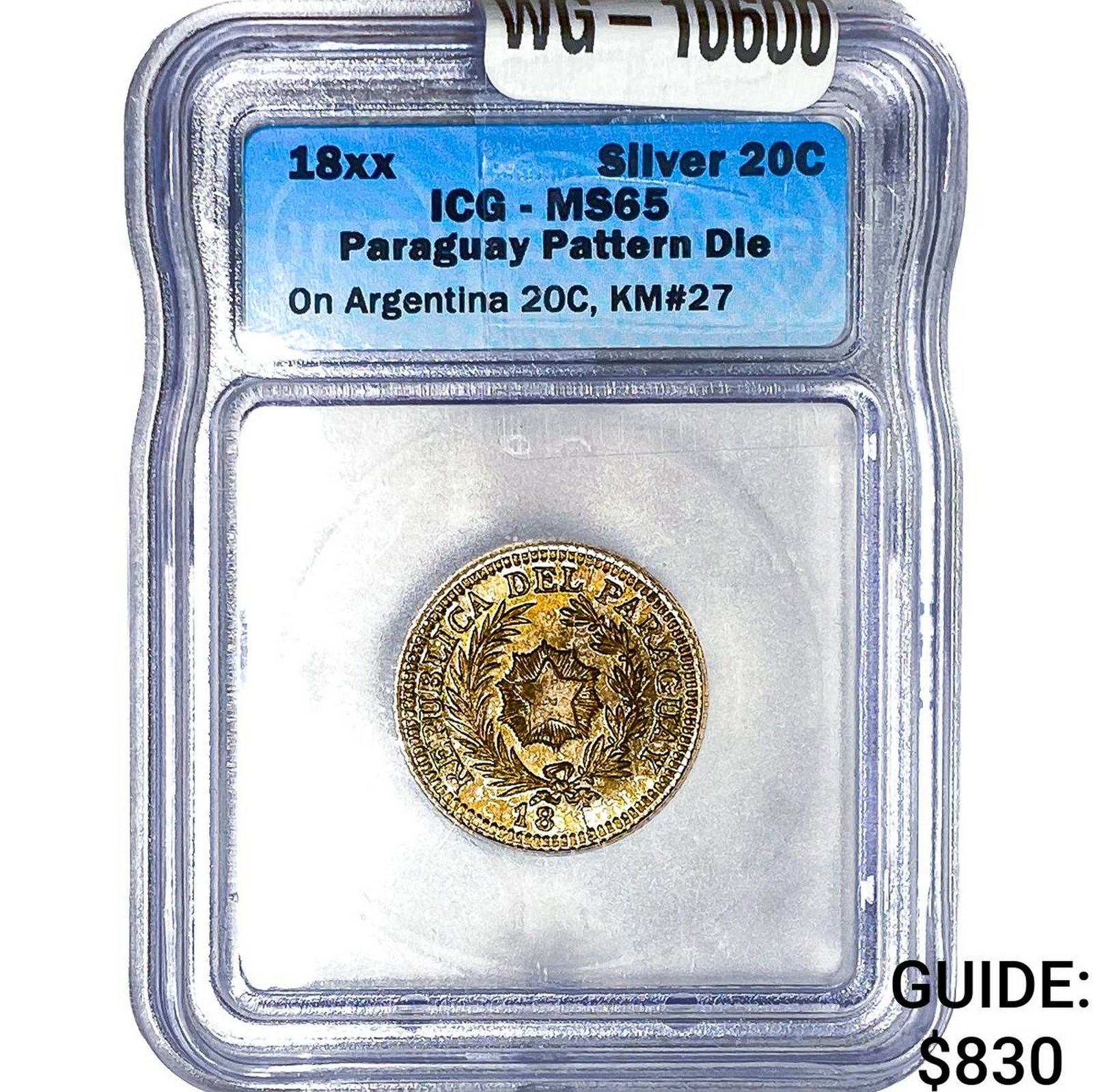 18xx Paraguay Die on Argentina Silver 20 Centavos (1 of 2)