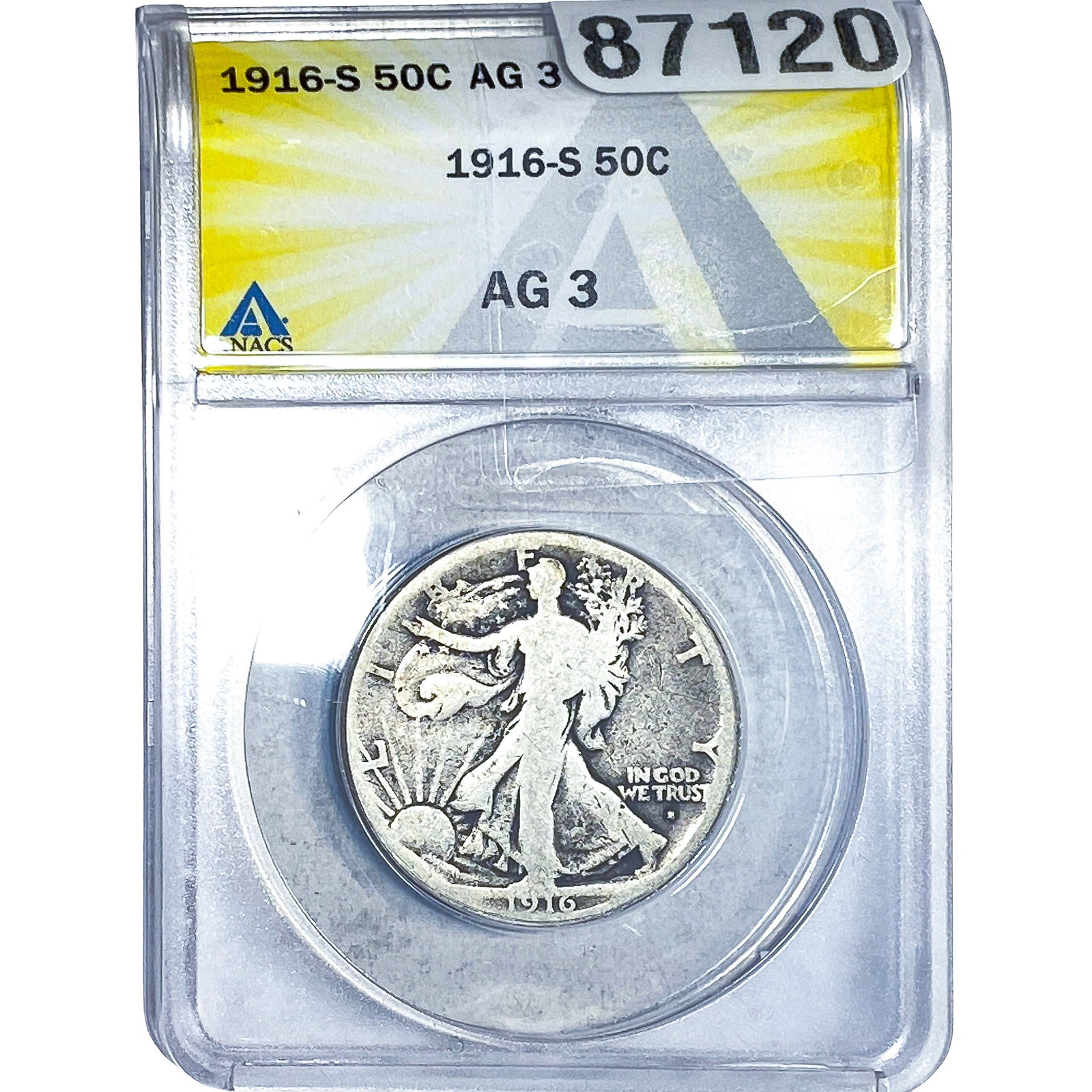 1916-S Walking Liberty Half Dollar ANACS AG3: 1916-S Walking Liberty Half Dollar ANACS AG3
