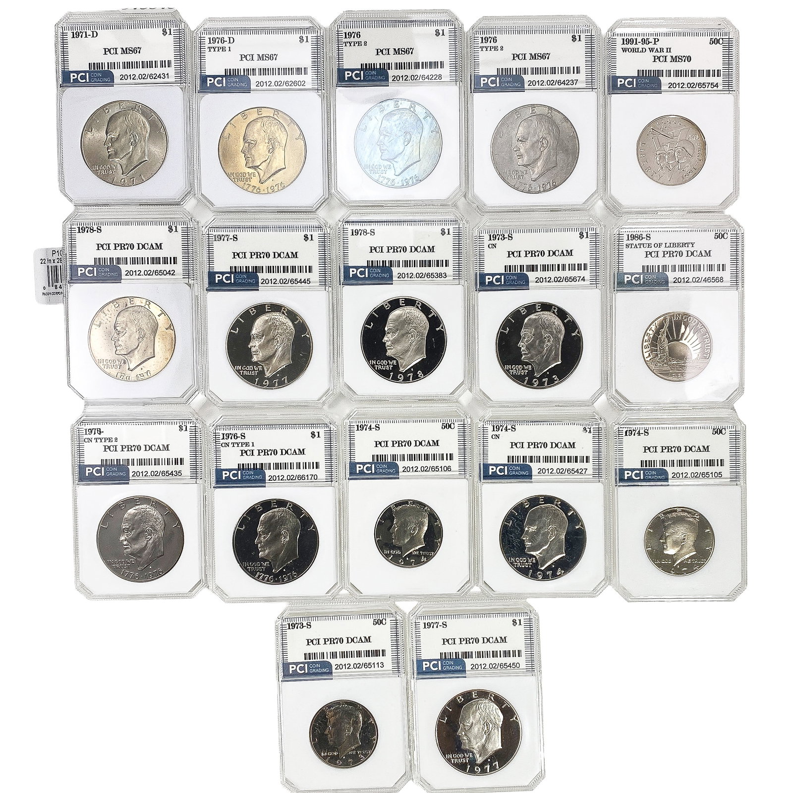 [17 Coins] 1971-1995 Silver/Proof U.S. Coins 50C-$1 PCI MS/PR67-70 (1 of 2)