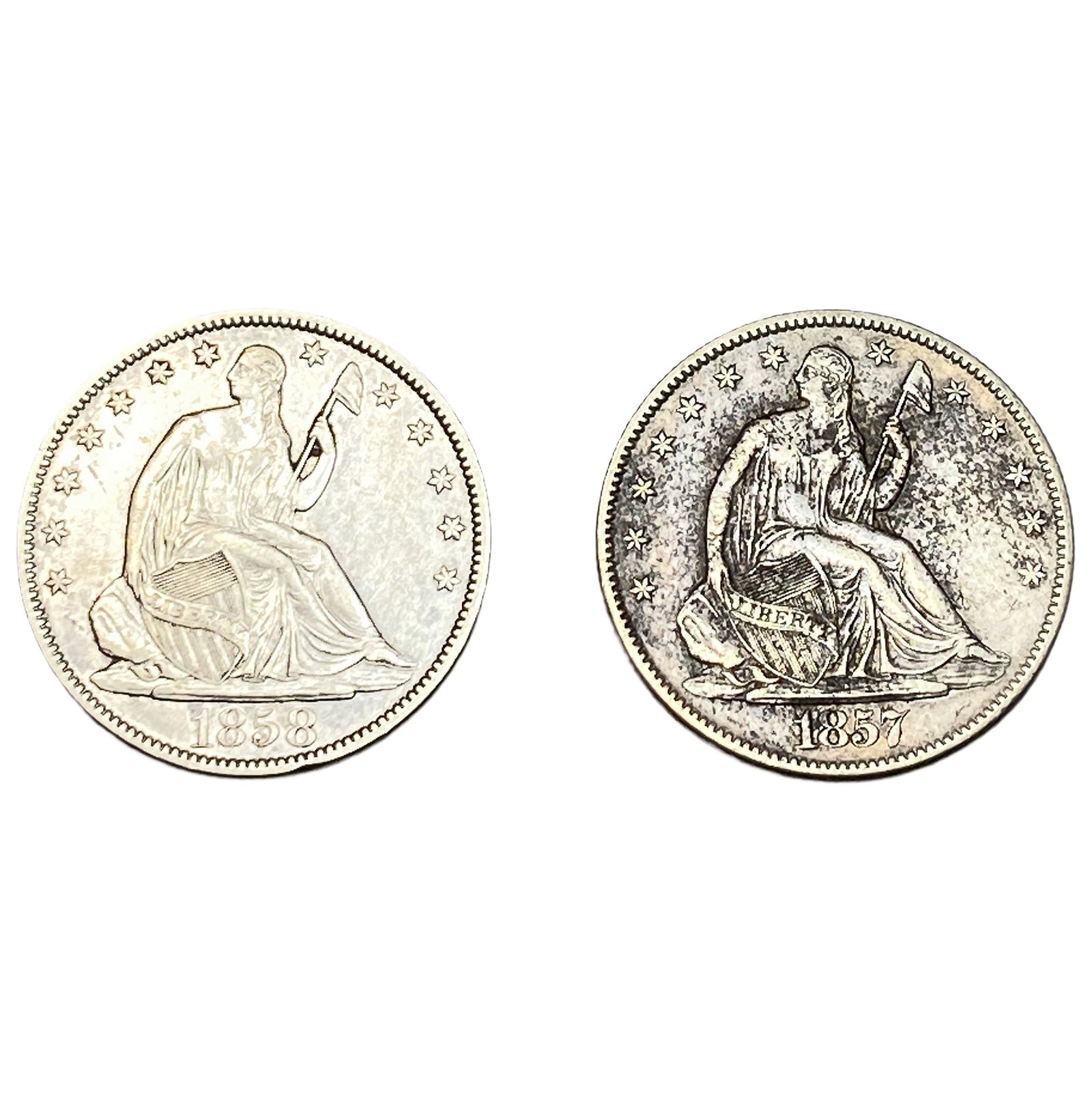 [2 Coins] 1857-1858 Seated Liberty Half Dollar (1 of 2)