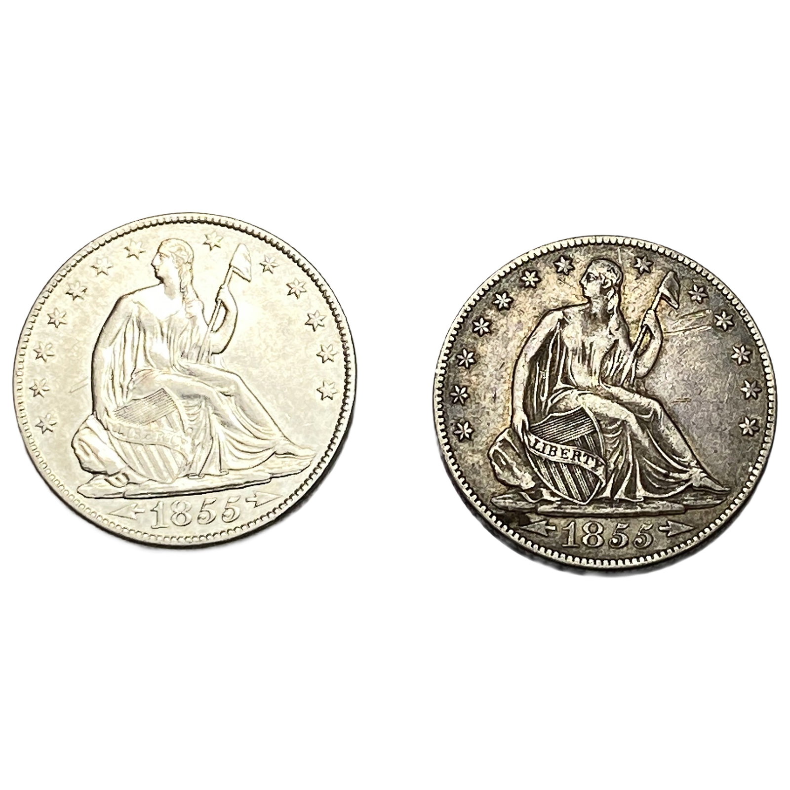 [2 Coins] 1855 Seated Liberty Half Dollar (1 of 2)