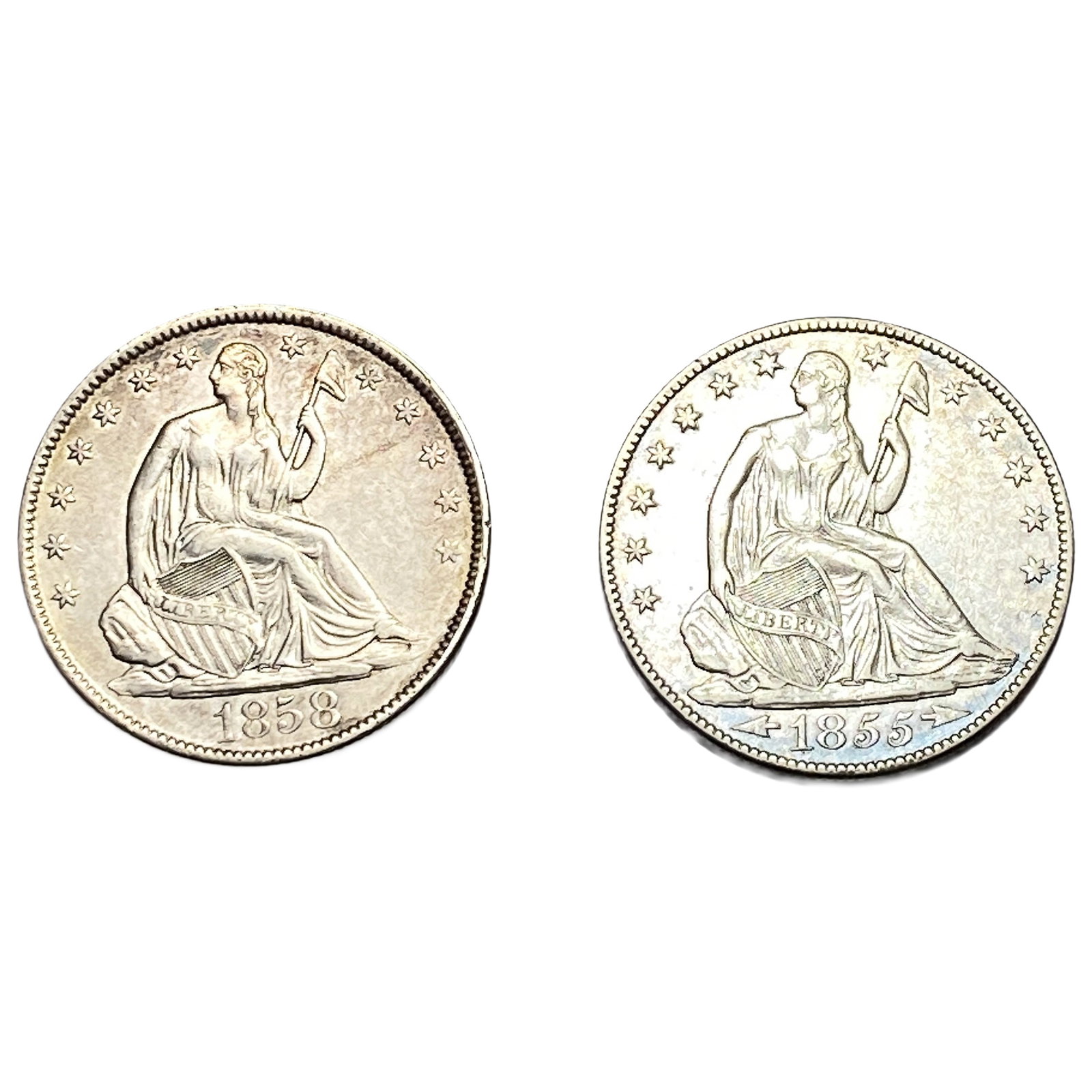 [2 Coins] 1855-1858 Seated Liberty Half Dollar: [2 Coins] 1855-1858 Seated Liberty Half Dollar