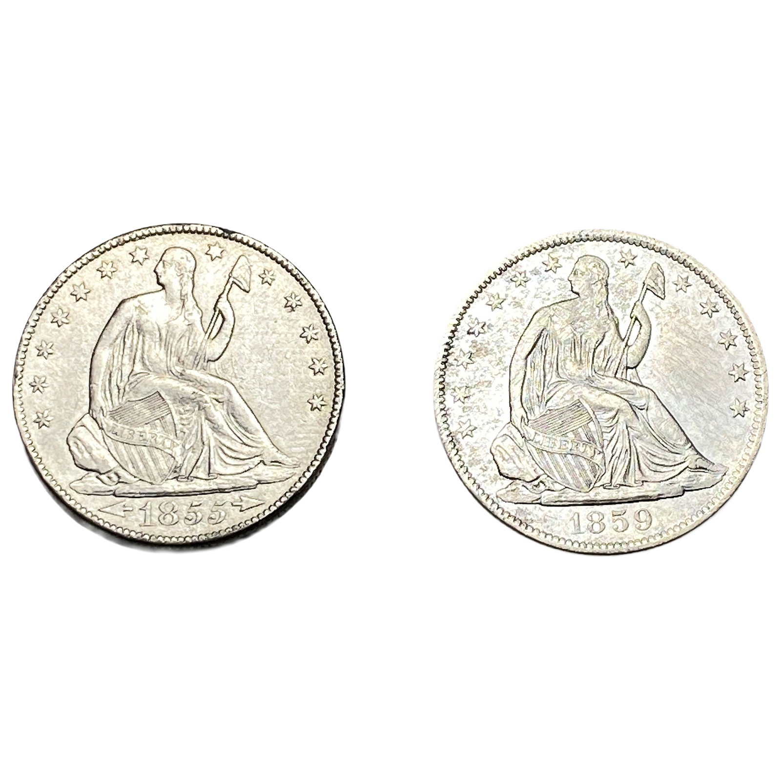 [2 Coins] 1855-1859 Seated Liberty Half Dollar (1 of 2)