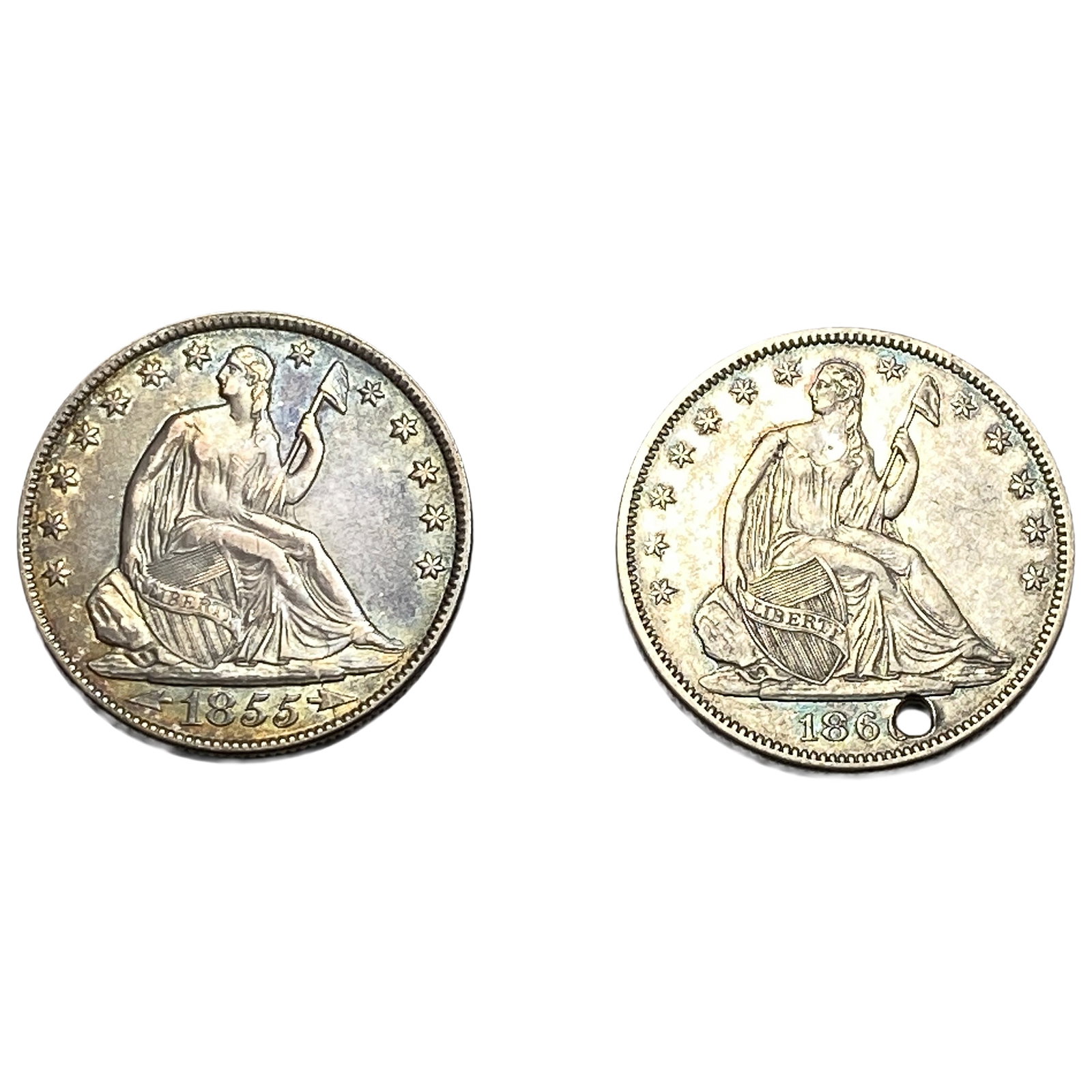 [2 Coins] 1855-186? Seated Liberty Half Dollar (1 of 2)