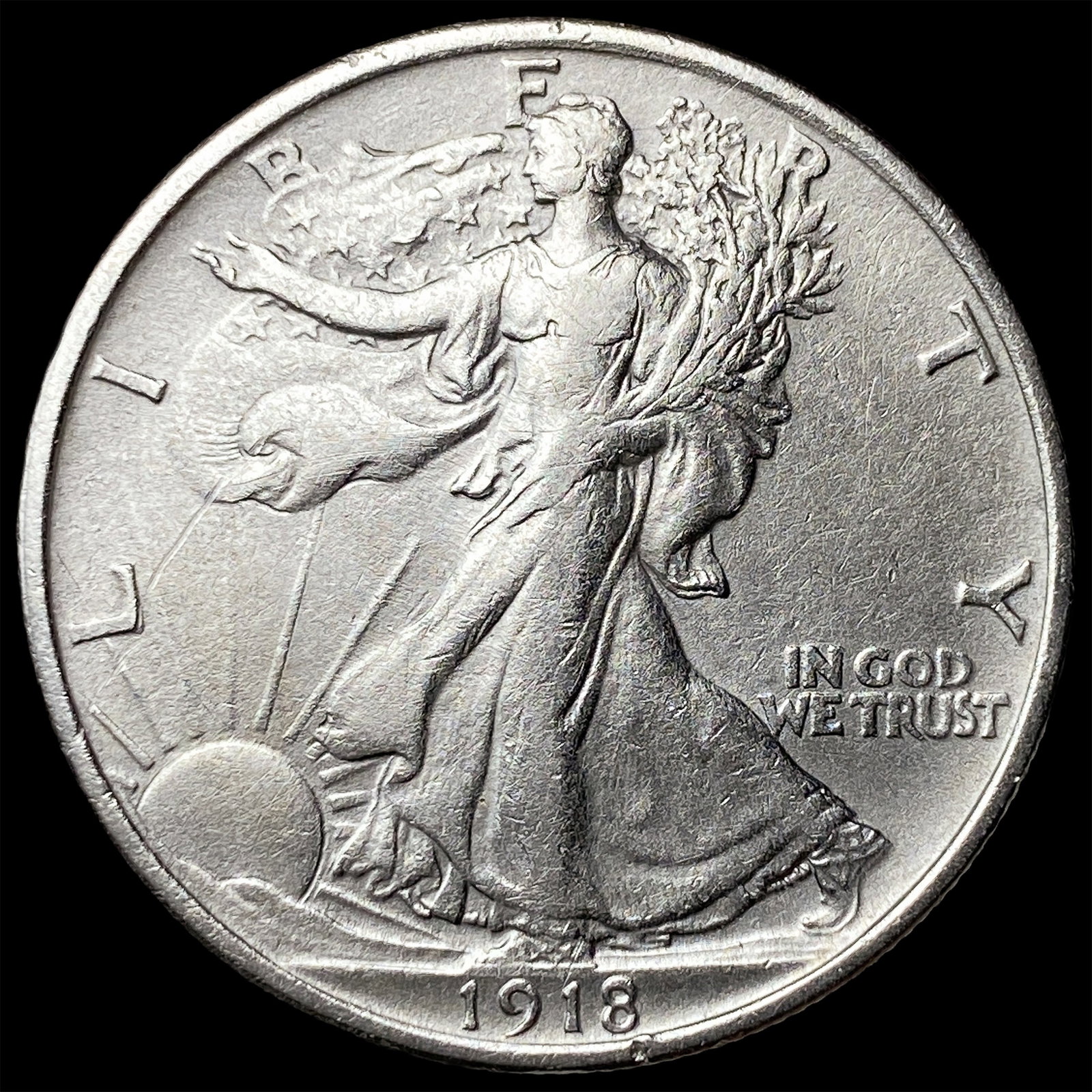 1918-S Silver Walking Liberty Half Dollar NEARLY UNCIRCULATED: 1918-S Silver Walking Liberty Half Dollar NEARLY UNCIRCULATED