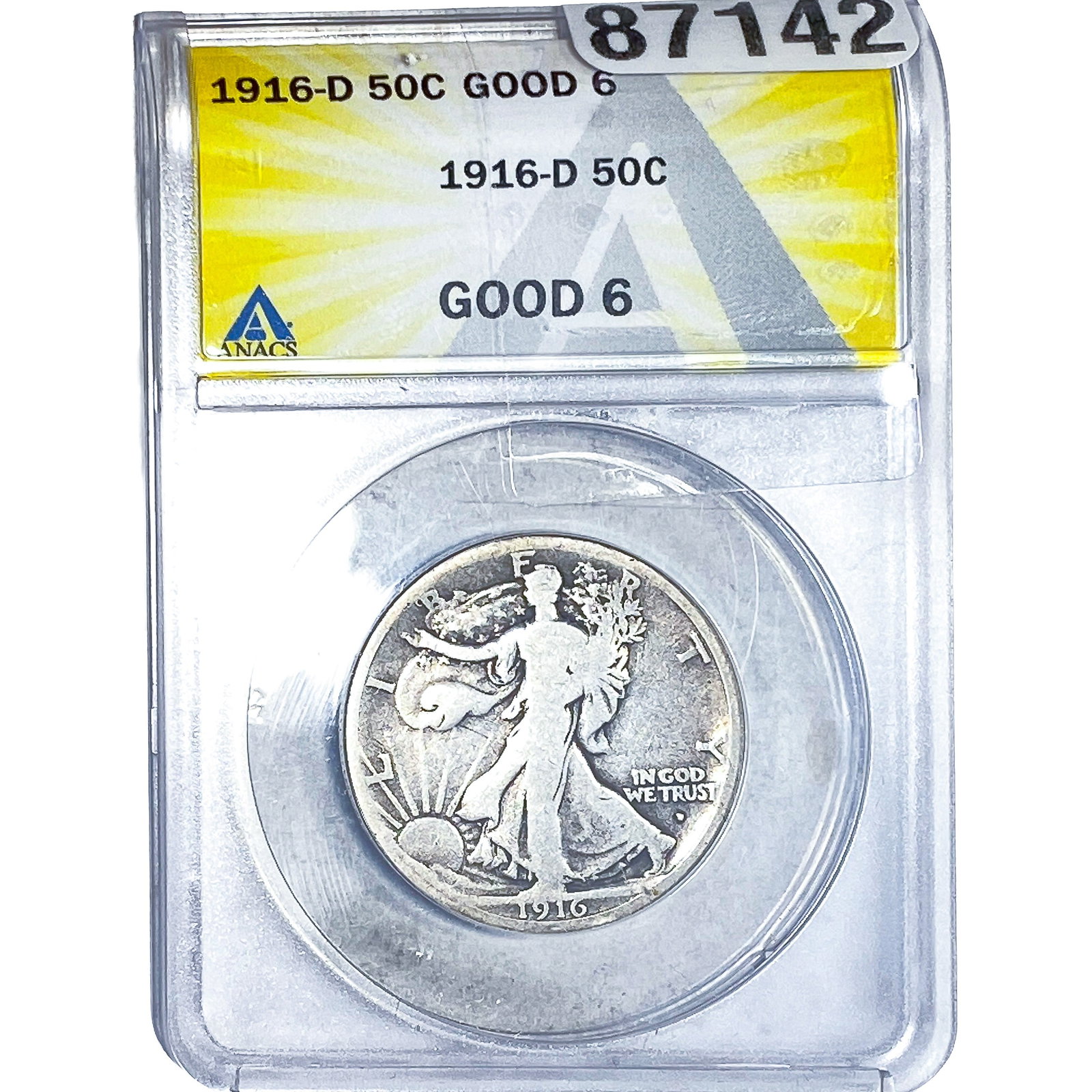 1916-D Walking Liberty Half Dollar ANACS G6: 1916-D Walking Liberty Half Dollar ANACS G6