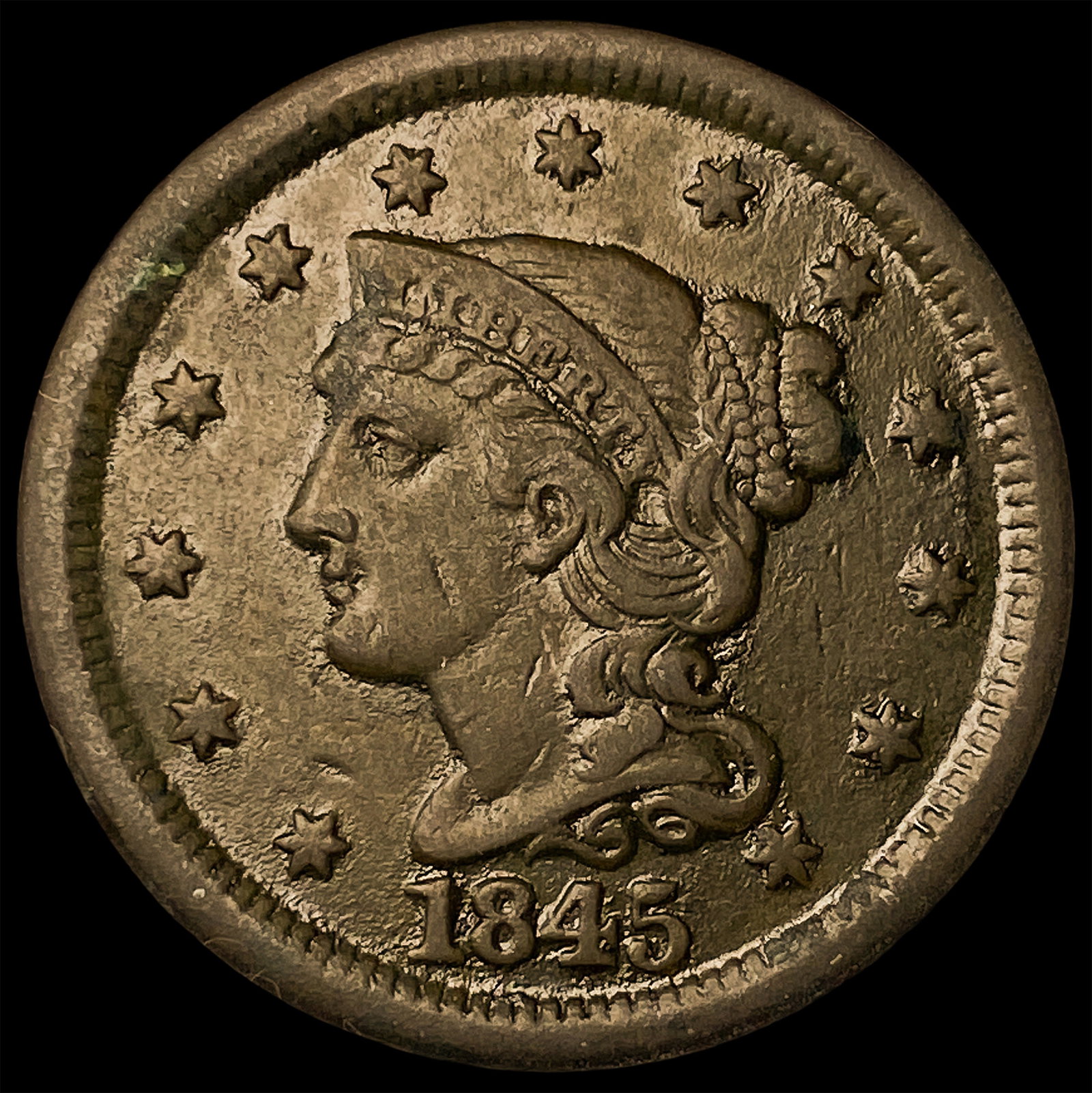 1845 Braided Hair Large Cent NEARLY UNCIRCULATED (1 of 2)