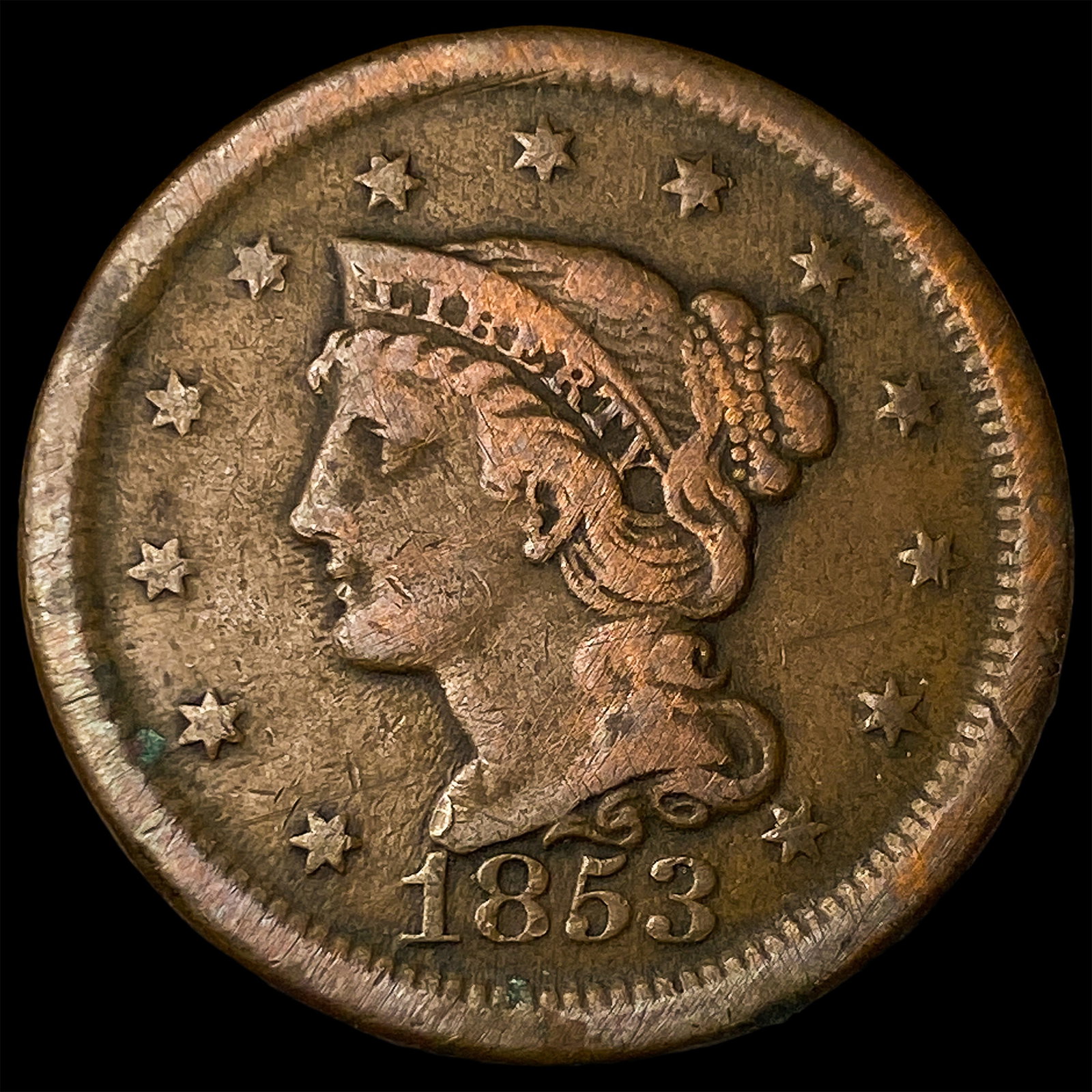 1853 Braided Hair Large Cent ABOUT UNCIRCULATED (1 of 2)