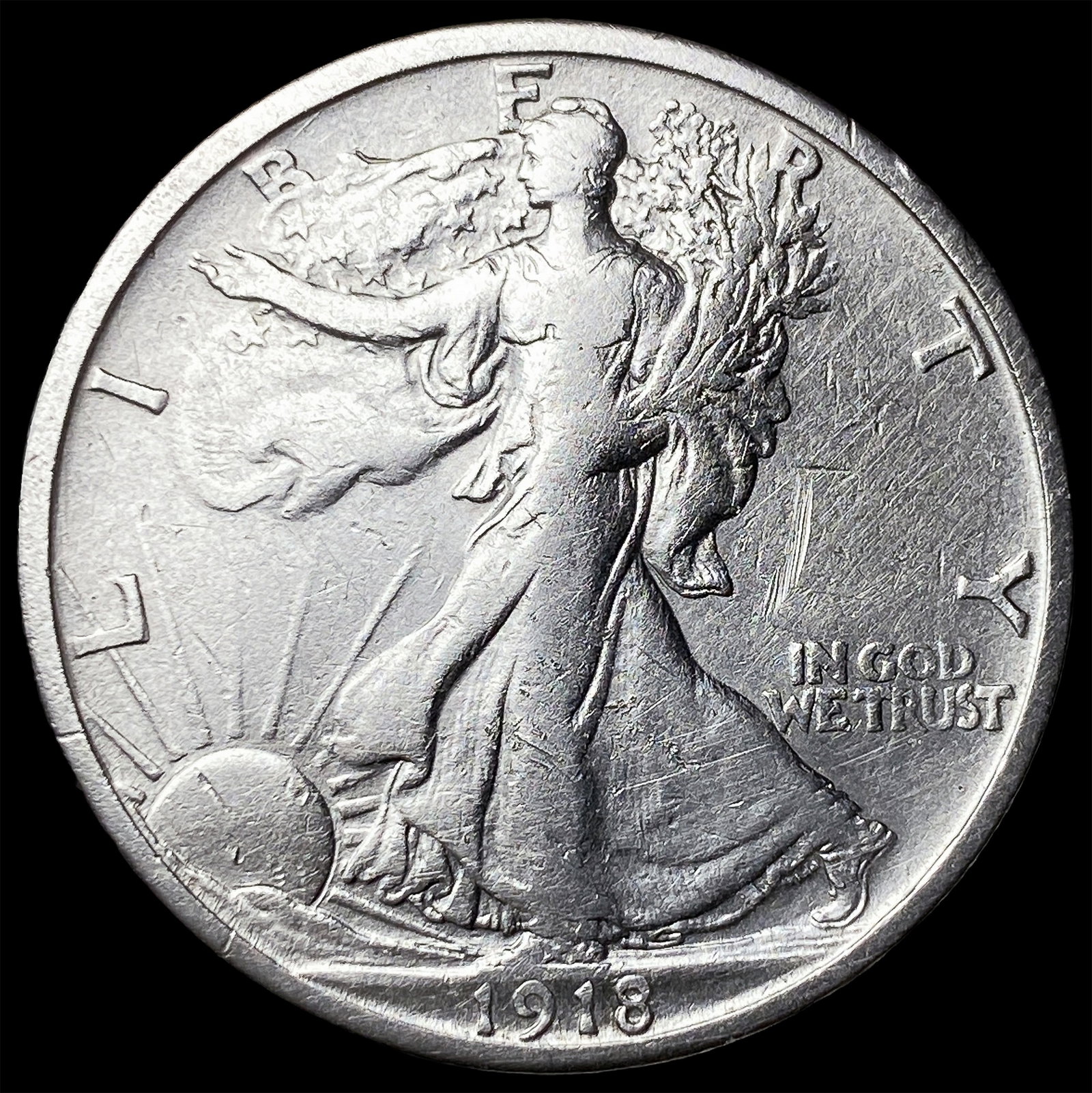 1918-S Silver Walking Liberty Half Dollar NEARLY UNCIRCULATED: 1918-S Silver Walking Liberty Half Dollar NEARLY UNCIRCULATED