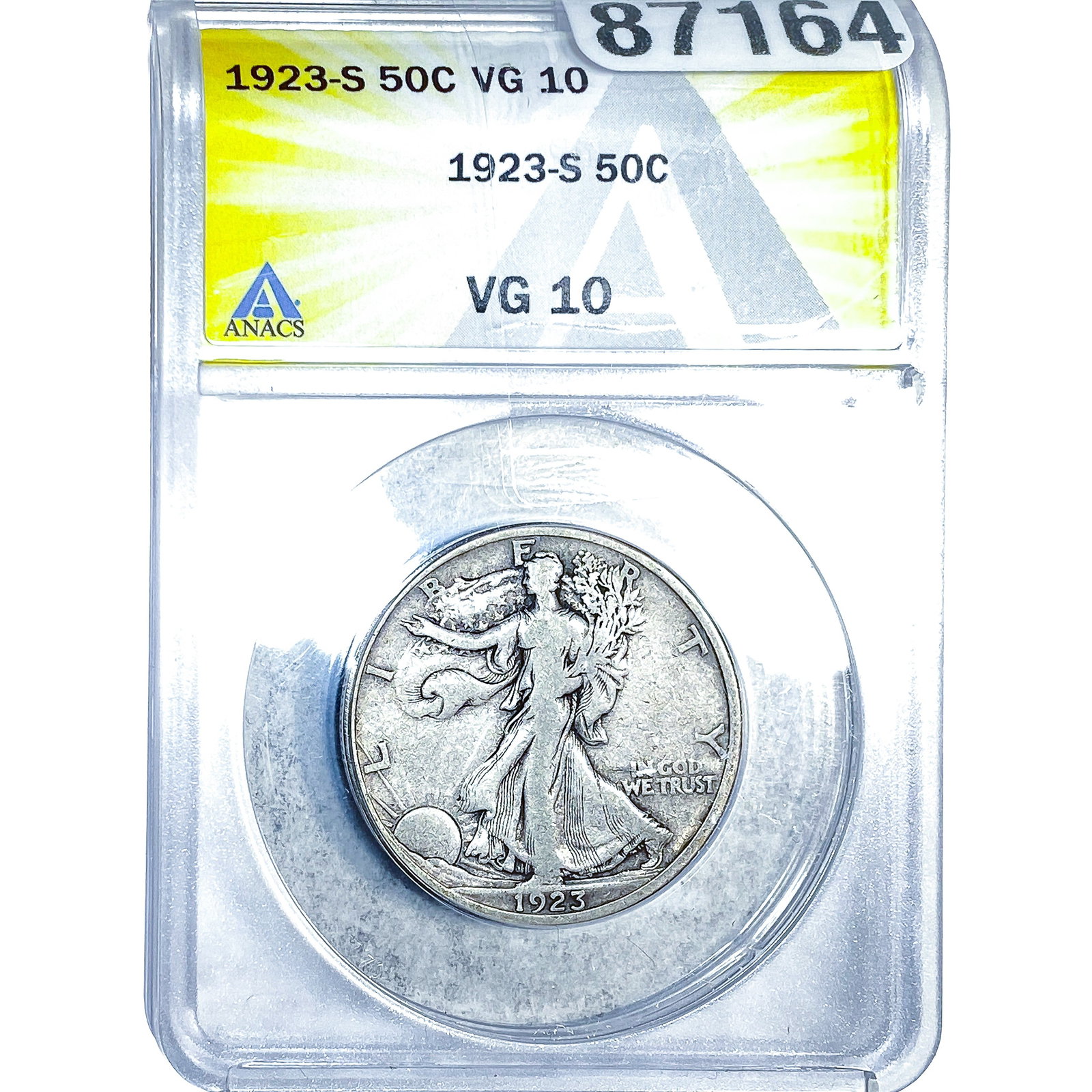 1923-S Walking Liberty Half Dollar ANACS VG10: 1923-S Walking Liberty Half Dollar ANACS VG10