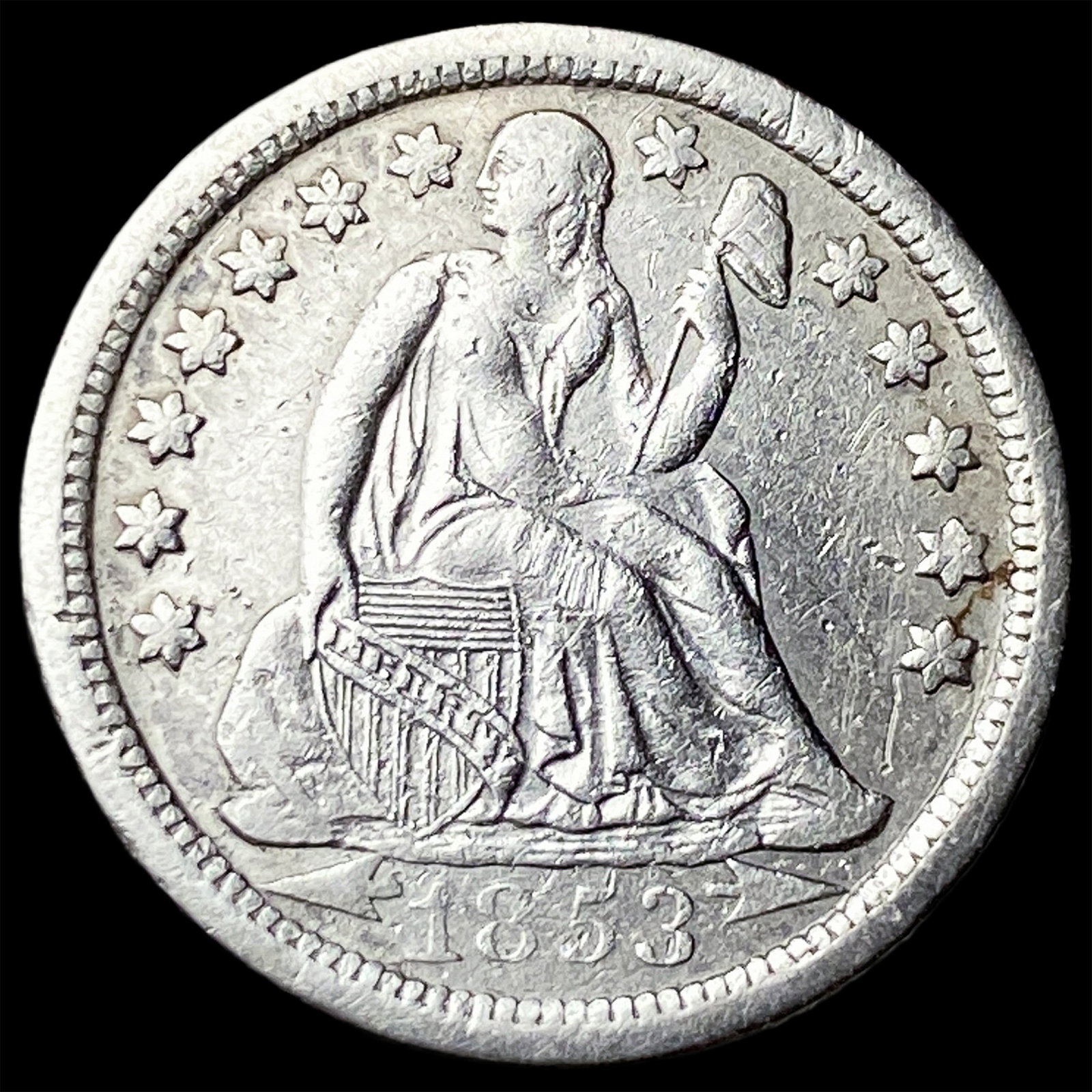 1853-O Silver Seated Liberty Dime NEARLY UNCIRCULATED (1 of 2)