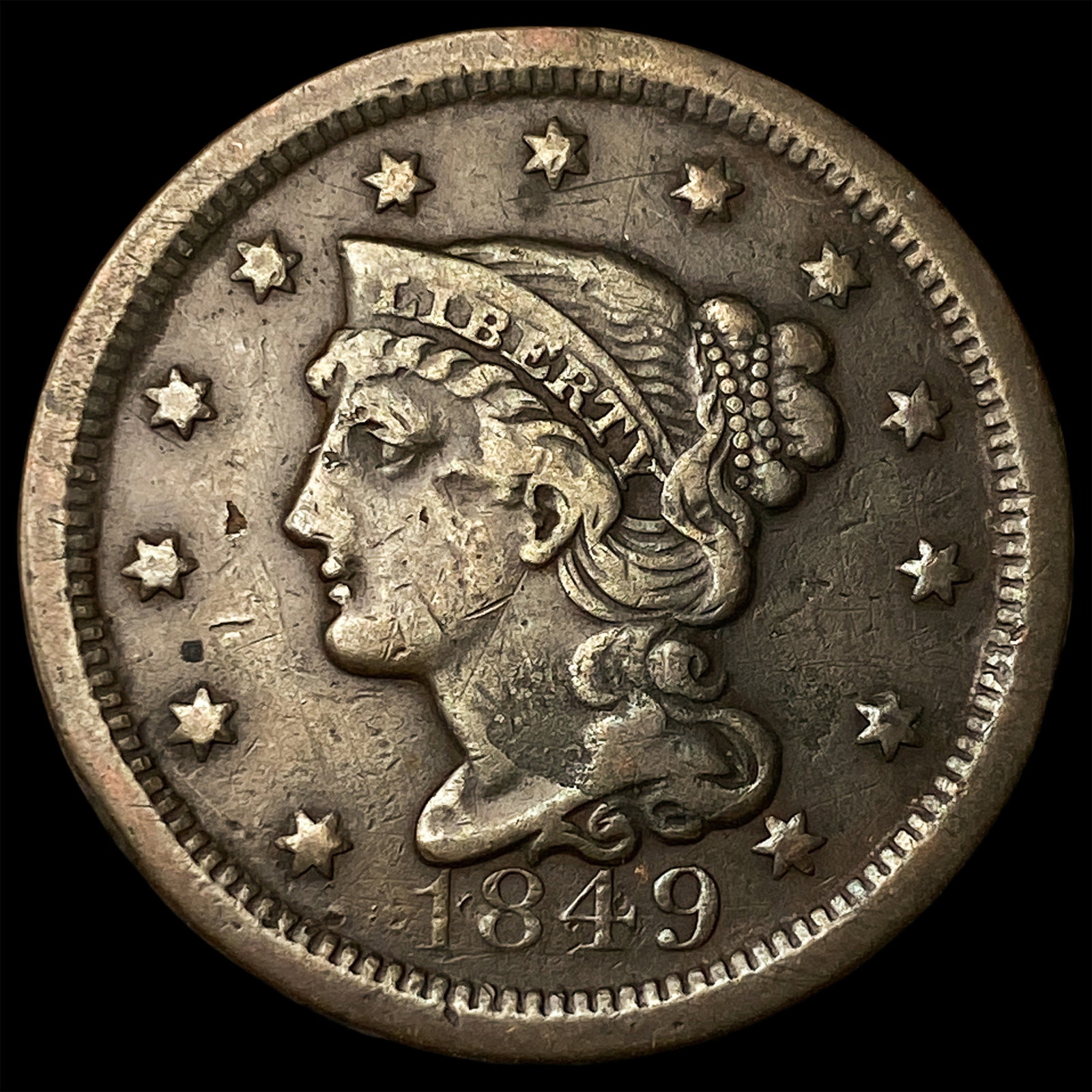 1849 Braided Hair Large Cent NEARLY UNCIRCULATED: 1849 Braided Hair Large Cent NEARLY UNCIRCULATED