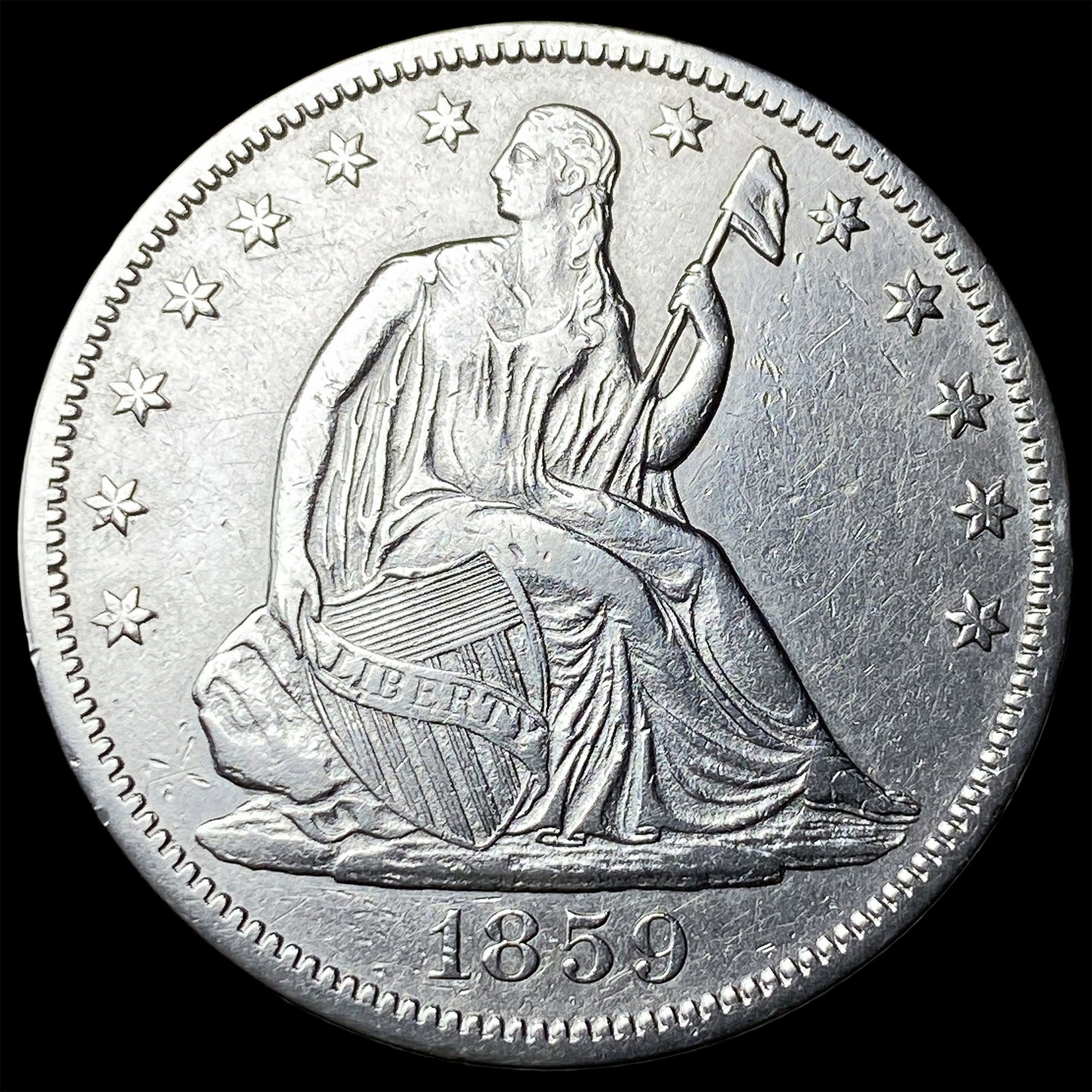 1859-S Silver Half Dollar CLOSELY UNCIRCULATED: 1859-S Silver Half Dollar CLOSELY UNCIRCULATED