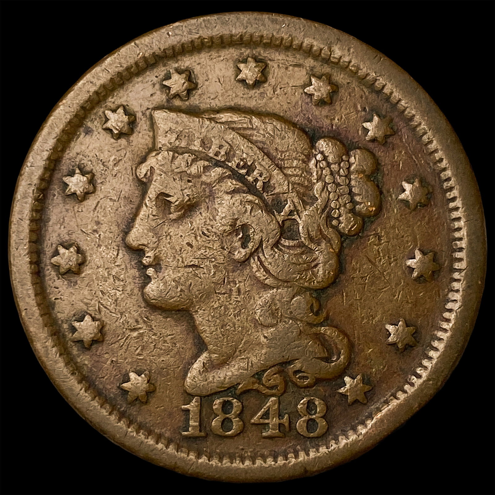 1848 Braided Hair Large Cent LIGHTLY CIRCULATED (1 of 2)