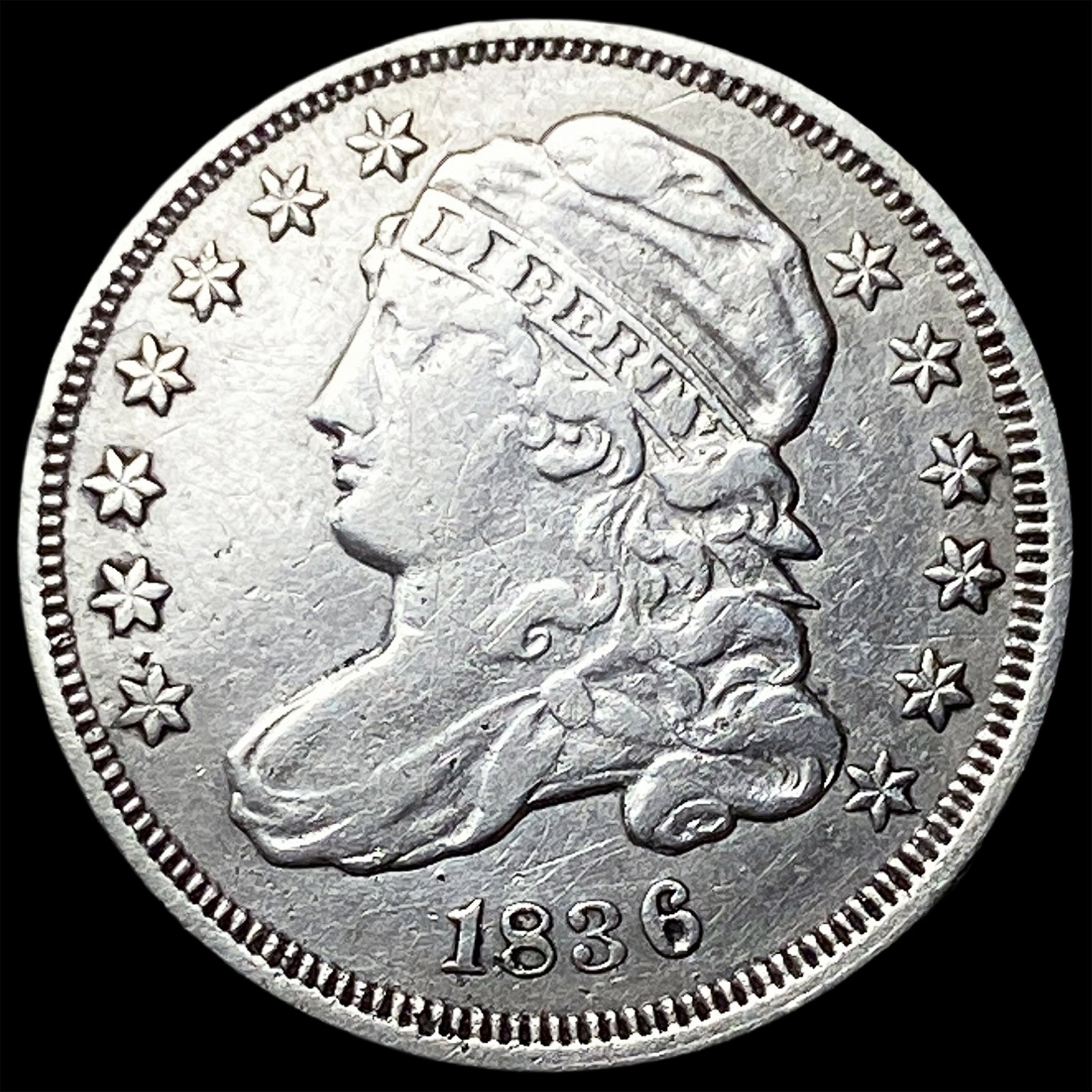 1836 Capped Bust Silver Dime NEARLY UNCIRCULATED (1 of 2)