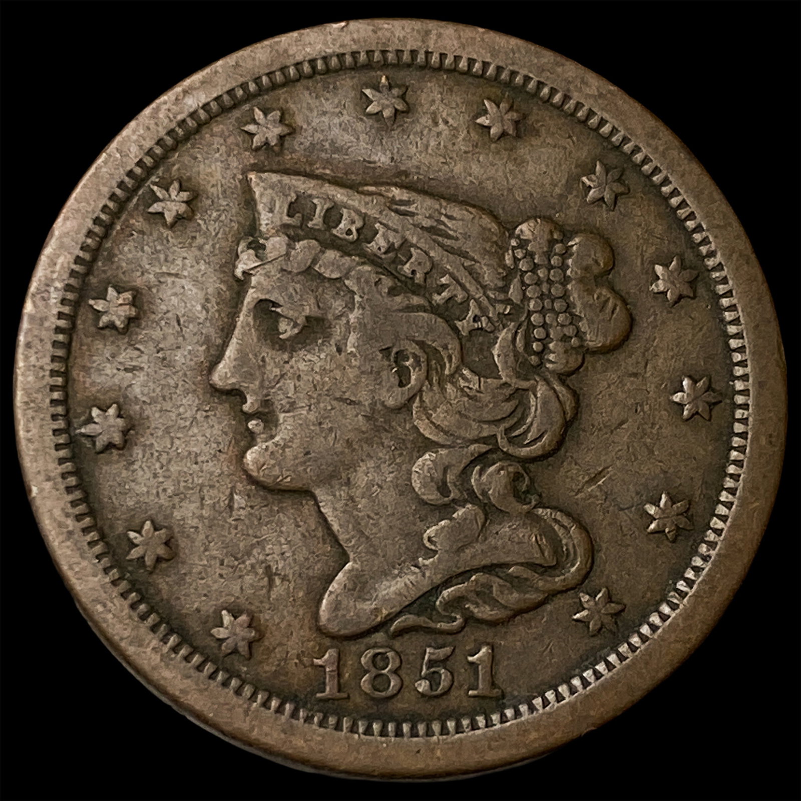 1851 Braided Hair Half Cent LIGHTLY CIRCULATED (1 of 2)