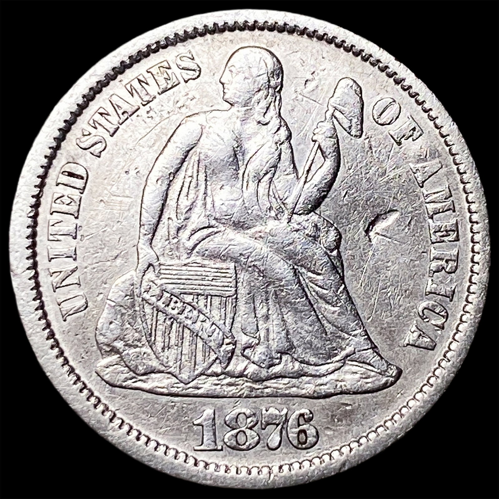 1876-CC Silver Seated Liberty Dime CLOSELY UNCIRCULATED (1 of 2)