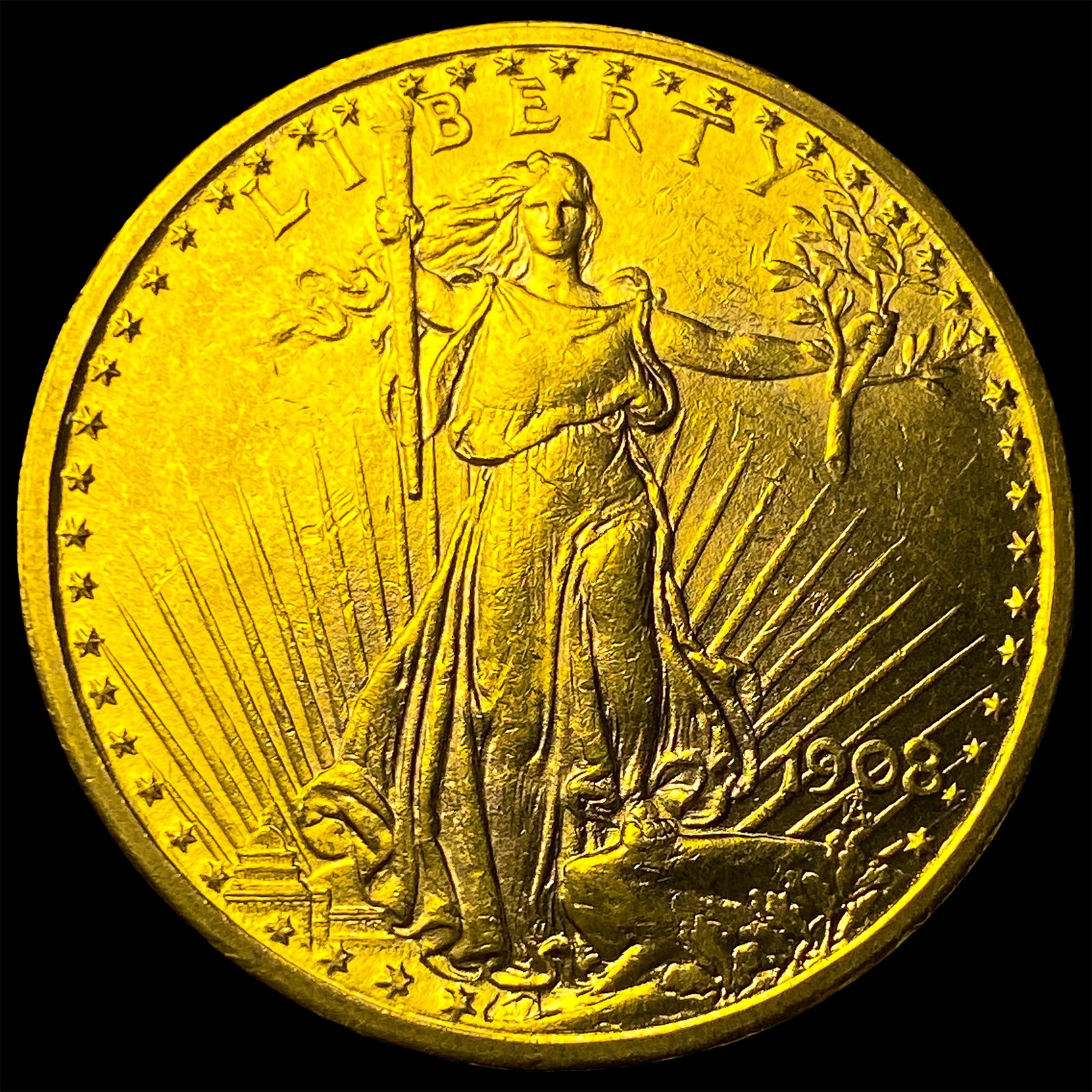 1908 No Motto Saint-Gaudens $20 Gold Double Eagle UNCIRCULATED (1 of 2)