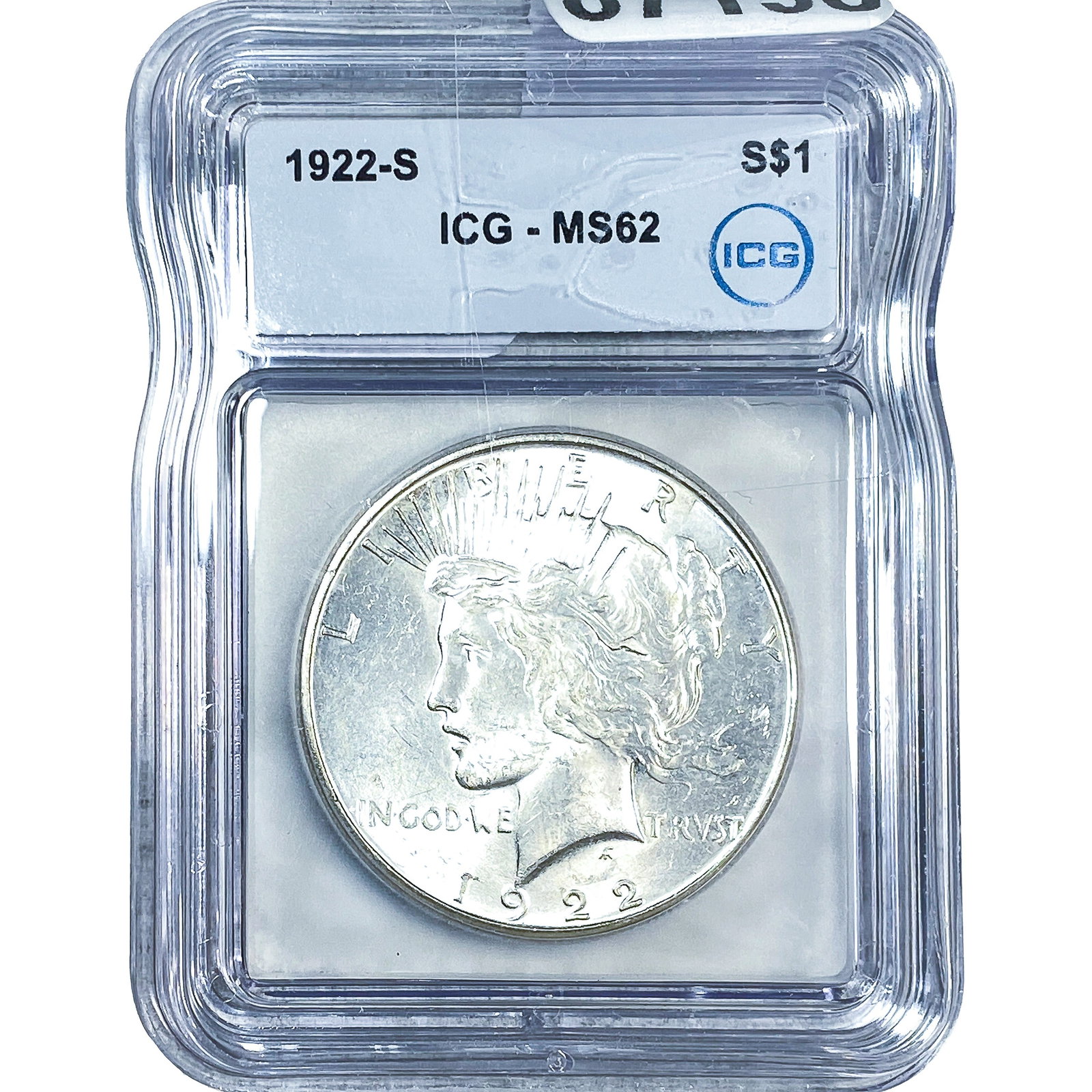 1922-S Silver Peace Dollar ICG MS62: 1922-S Silver Peace Dollar ICG MS62