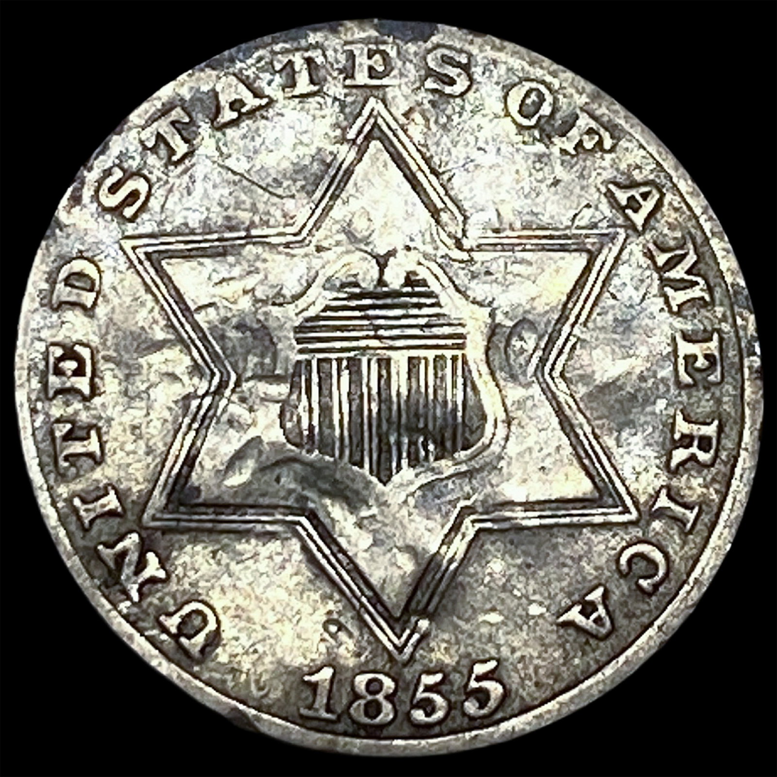 1855 Silver Three-Cent Piece HIGH GRADE: 1855 Silver Three-Cent Piece HIGH GRADE