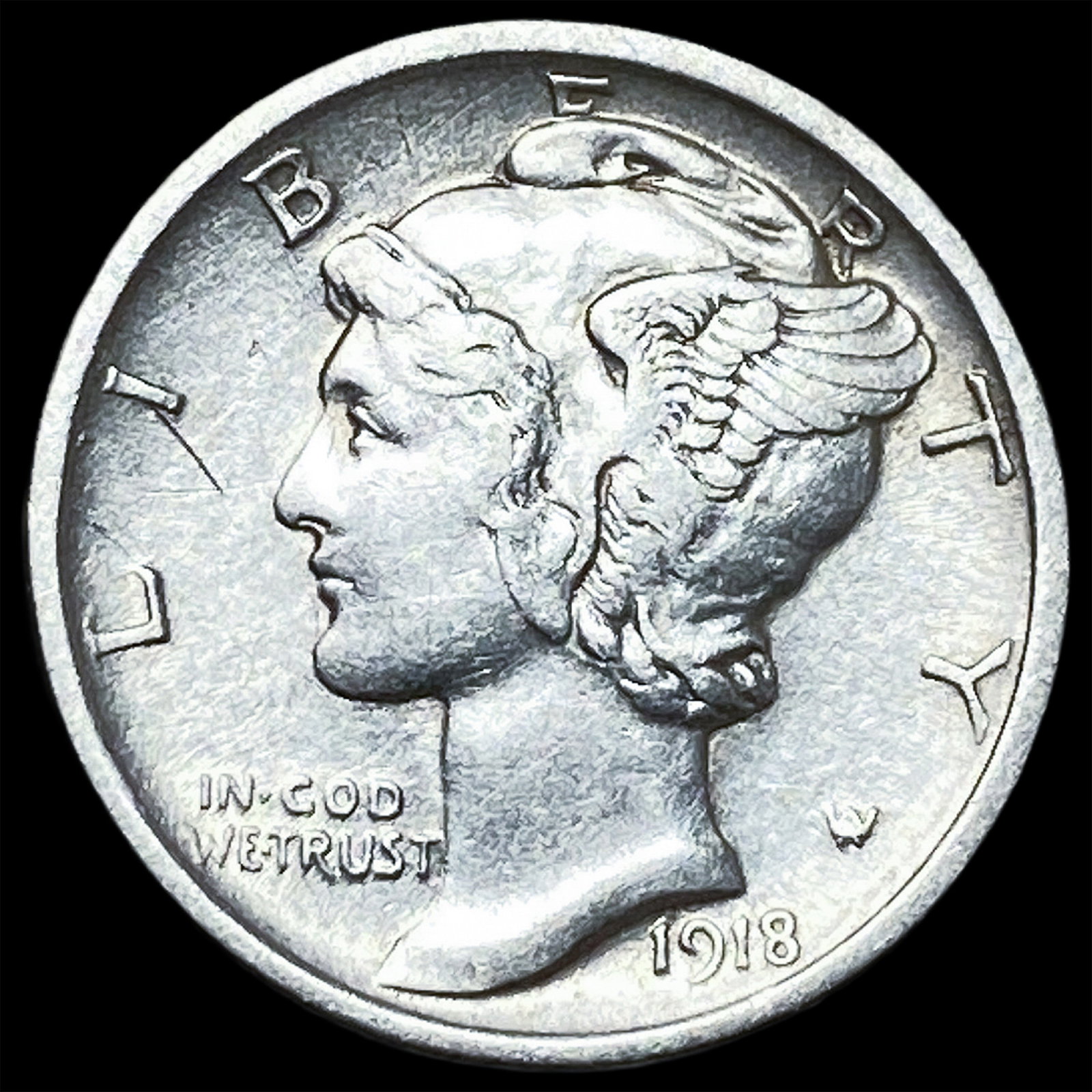 1918-D Silver Mercury Dime CLOSELY UNCIRCULATED: 1918-D Silver Mercury Dime CLOSELY UNCIRCULATED