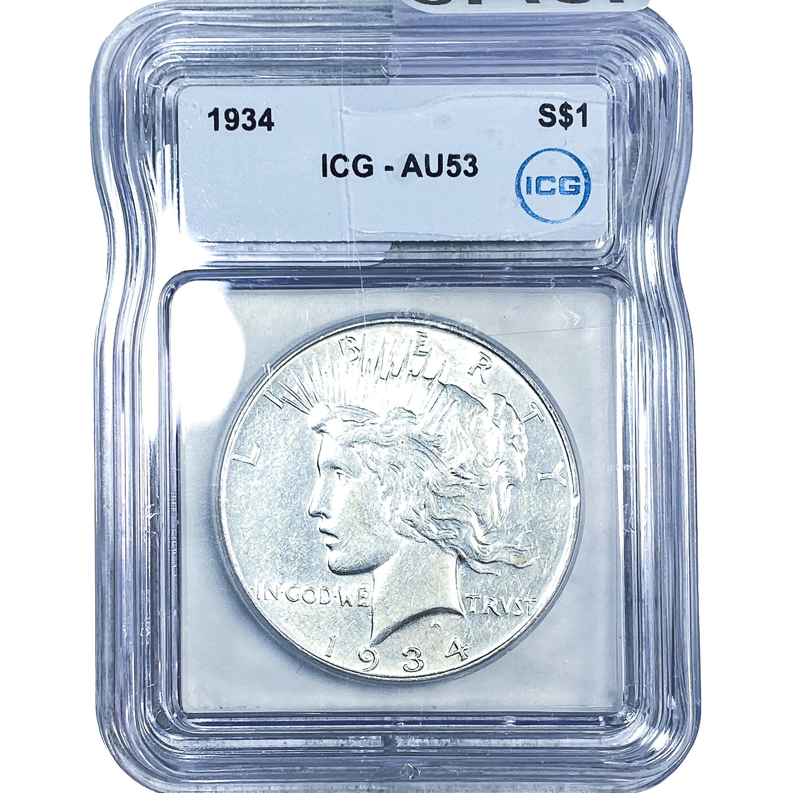 1934 Silver Peace Dollar ICG AU53: 1934 Silver Peace Dollar ICG AU53