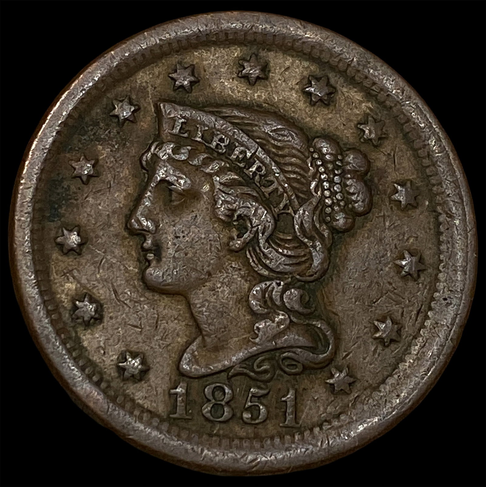 1851 Braided Hair Large Cent NEARLY UNCIRCULATED (1 of 2)