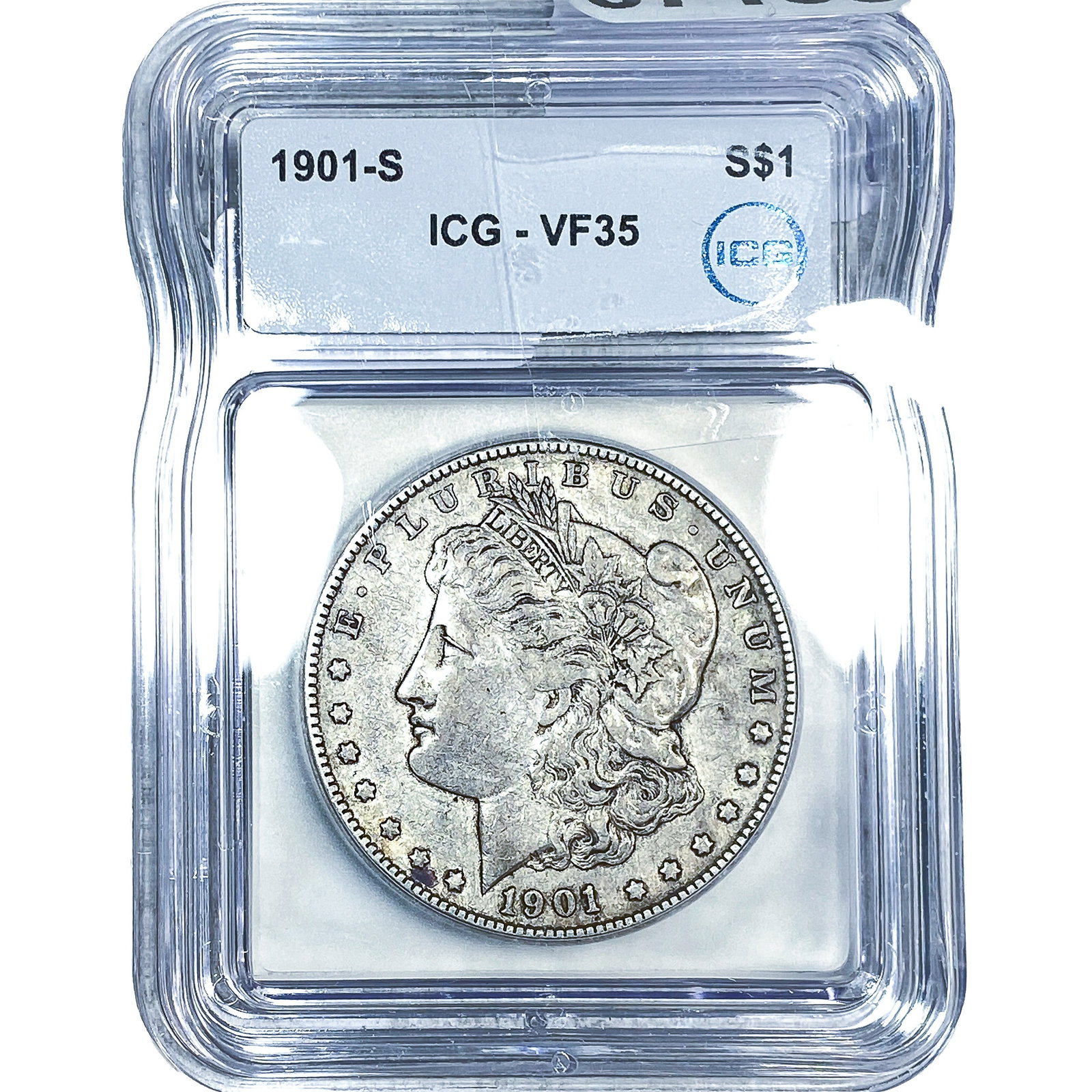 1901-S Morgan Silver Dollar ICG VF35: 1901-S Morgan Silver Dollar ICG VF35