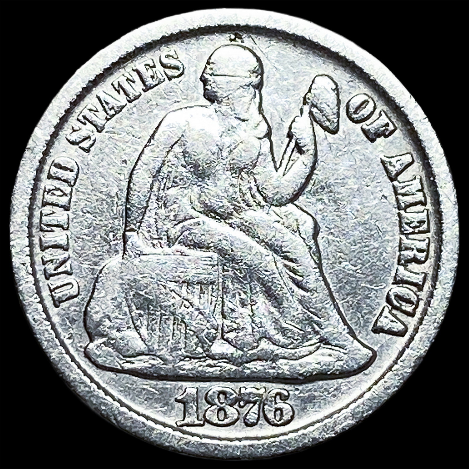 1876-CC Silver Seated Liberty Dime ABOUT UNCIRCULATED (1 of 2)