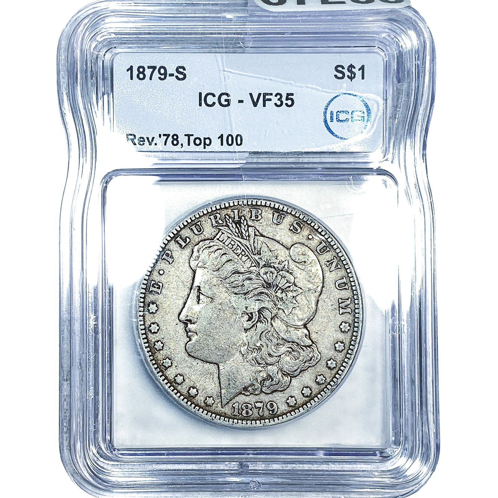 1879-S Morgan Silver Dollar ICG VF35: 1879-S Morgan Silver Dollar ICG VF35