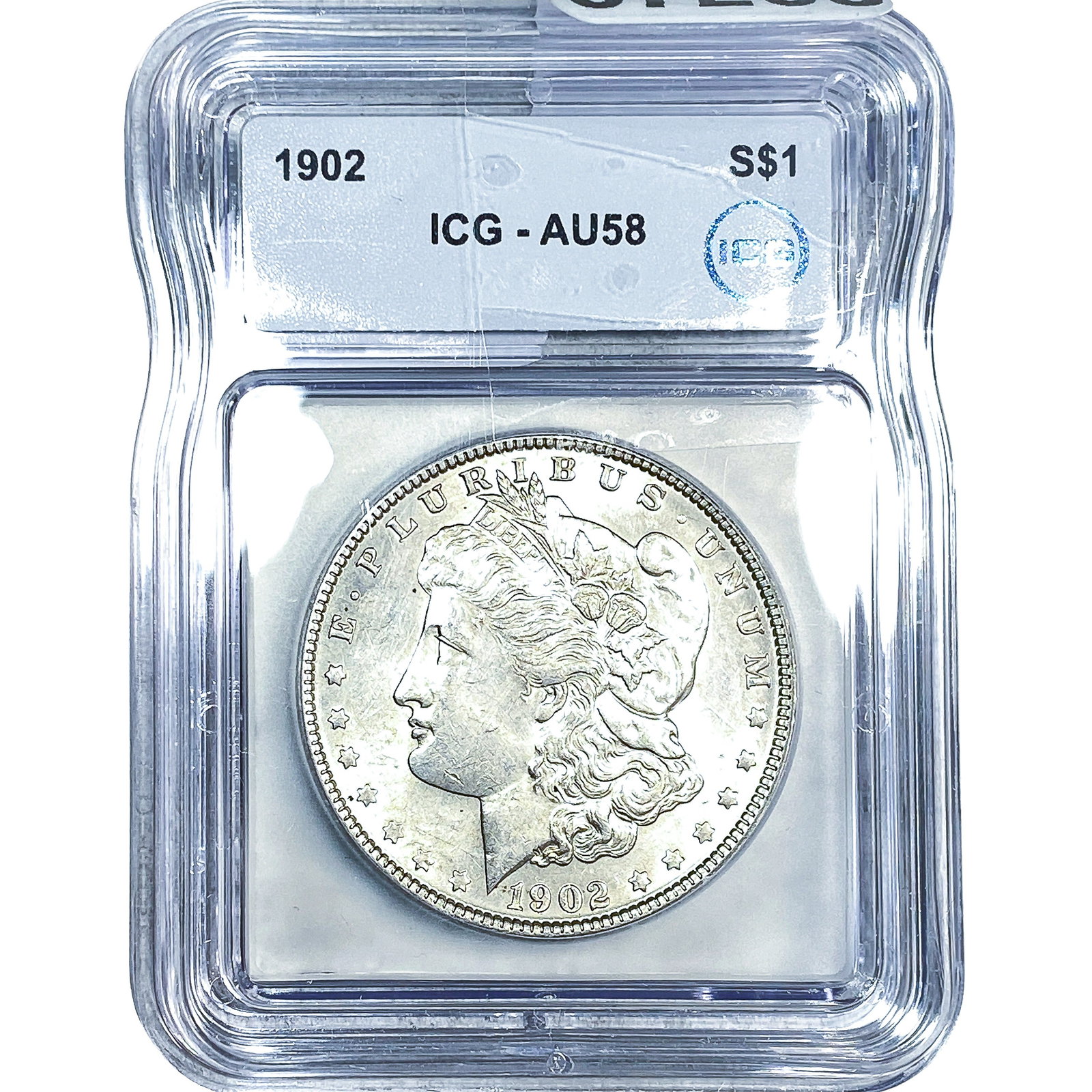 1902 Morgan Silver Dollar ICG AU58: 1902 Morgan Silver Dollar ICG AU58