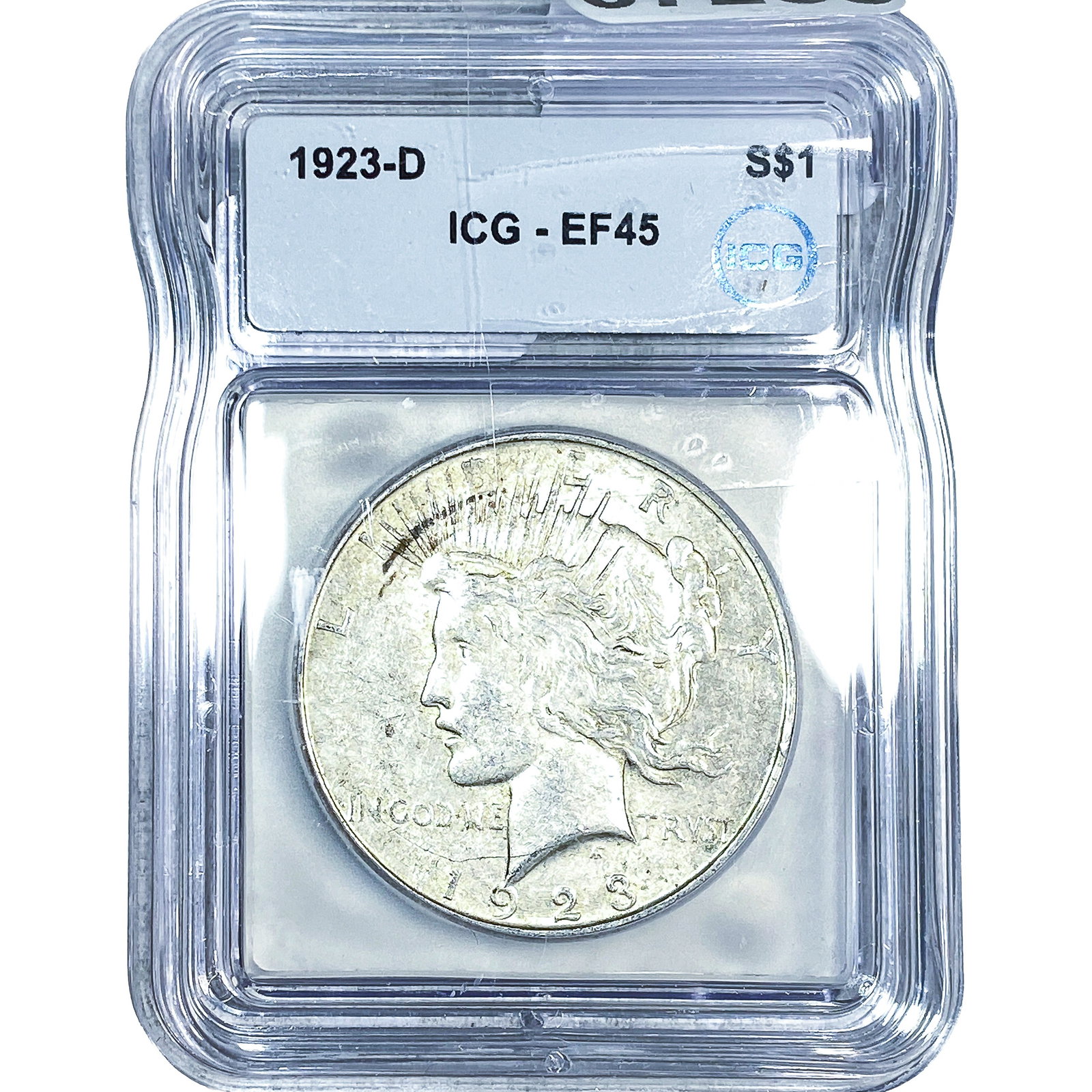 1923-D Silver Peace Dollar ICG EF45: 1923-D Silver Peace Dollar ICG EF45