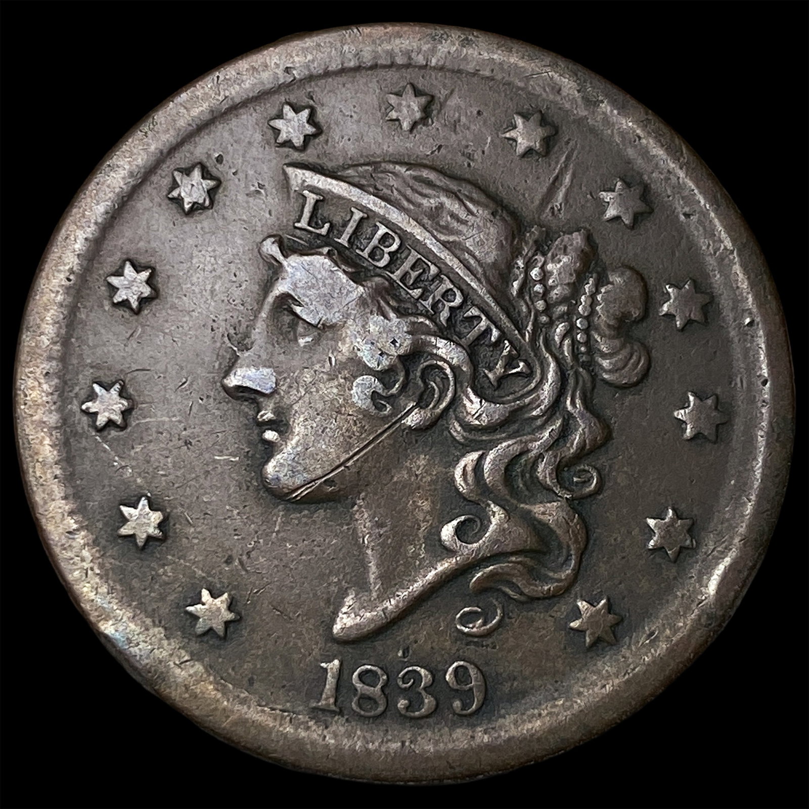 1839 Braided Hair Large Cent LIGHTLY CIRCULATED (1 of 2)