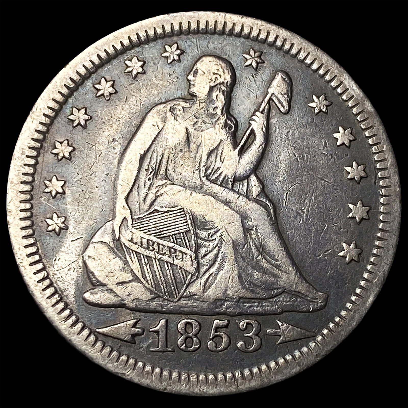 1853 Arrows Seated Liberty Quarter NEARLY UNCIRCULATED (1 of 2)