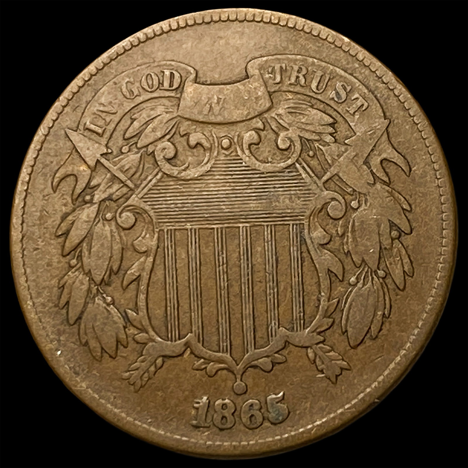 1865 Bronze Two-Cent Piece LIGHTLY CIRCULATED (1 of 2)